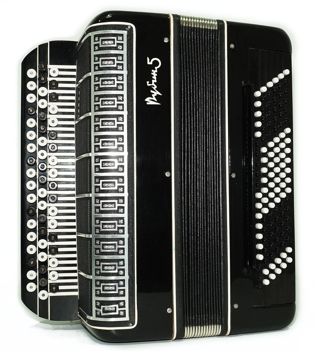 Converter Bayan Rubin 5 Free Bass and Stradella, 120 Bass Button Accordion, Vintage Russian Bayan Accordion, with Straps and Case, 2741