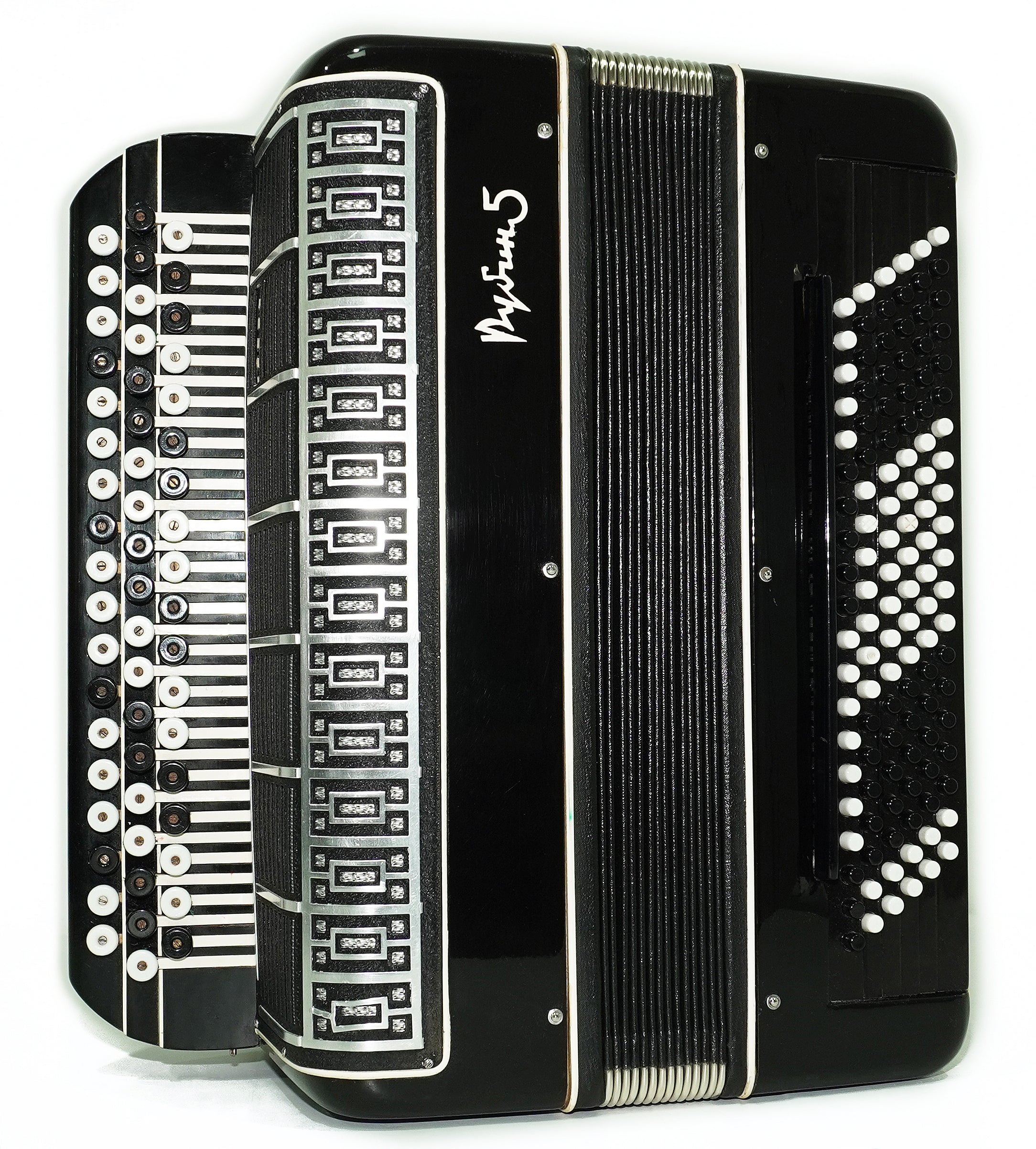 Converter Bayan Rubin 5 Free Bass and Stradella, 120 Bass Button Accordion, Vintage Russian Bayan Accordion, with Straps and Case, 2741