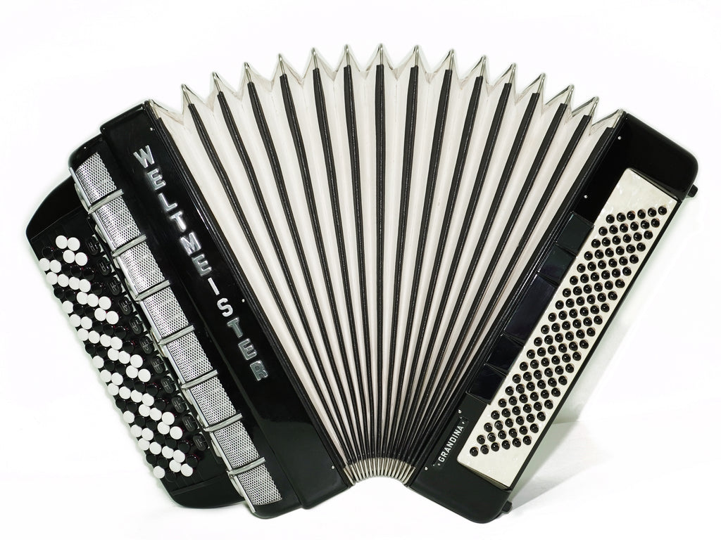 Weltmeister Grandina Button Accordion 120 Bass, made in Germany, 5 Row Bayan B Griff, Straps and Case, 2738