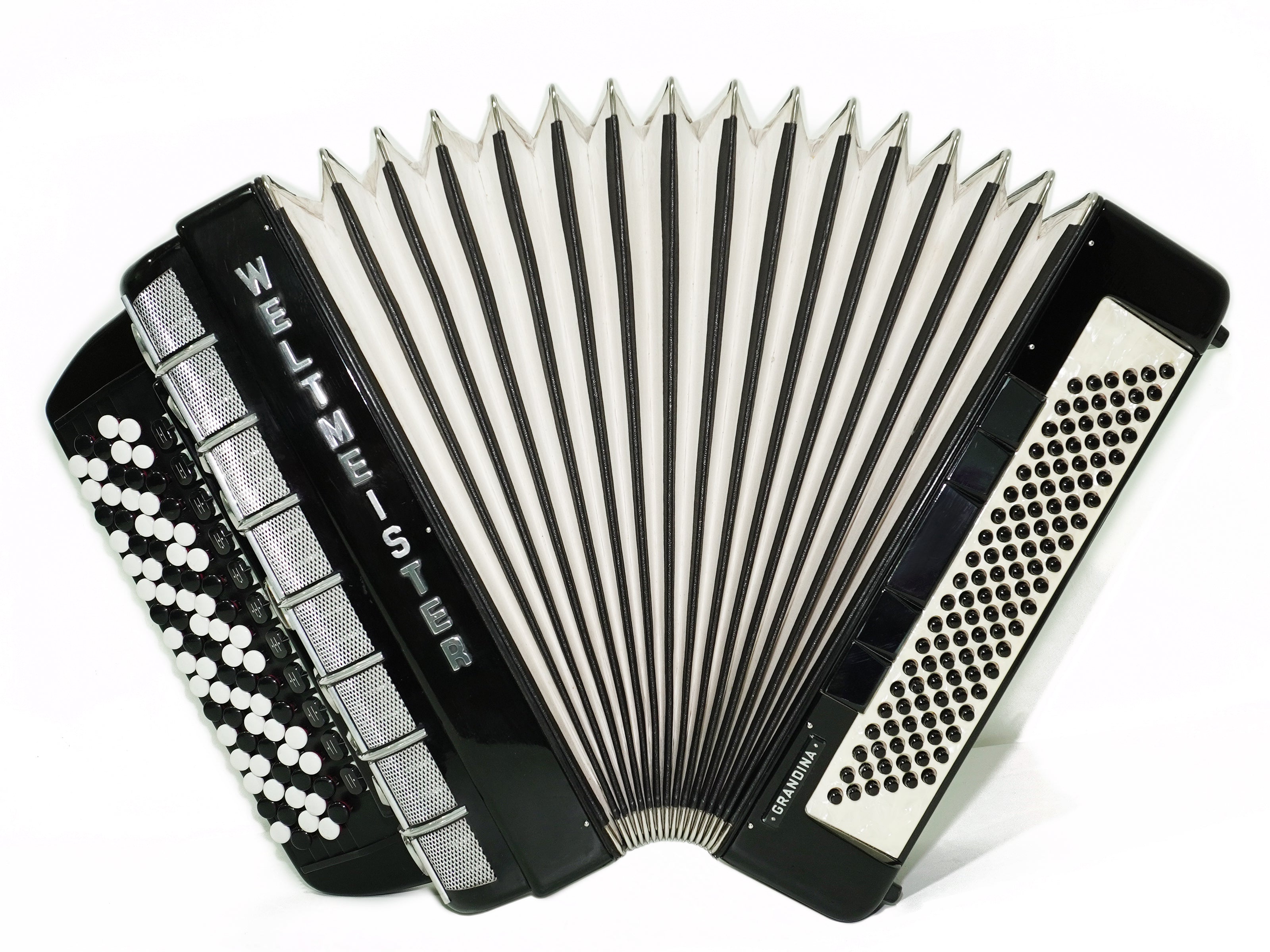 Weltmeister Grandina Button Accordion 120 Bass, made in Germany, 5 Row Bayan B Griff, Straps and Case, 2738