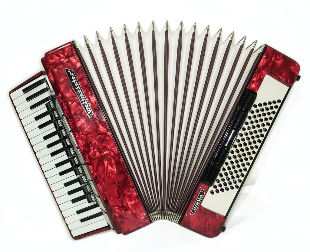 Weltmeister Stella Accordion 96 Bass, German Accordian Instrument, New Straps and Soft Case for Gift, Original Keyboard Piano Acordeone, 2739