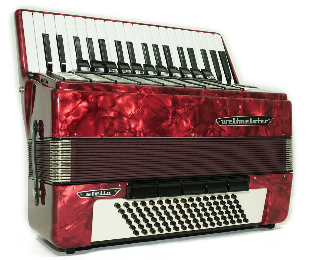 Weltmeister Stella Accordion 96 Bass, German Accordian Instrument, New Straps and Soft Case for Gift, Original Keyboard Piano Acordeone, 2739