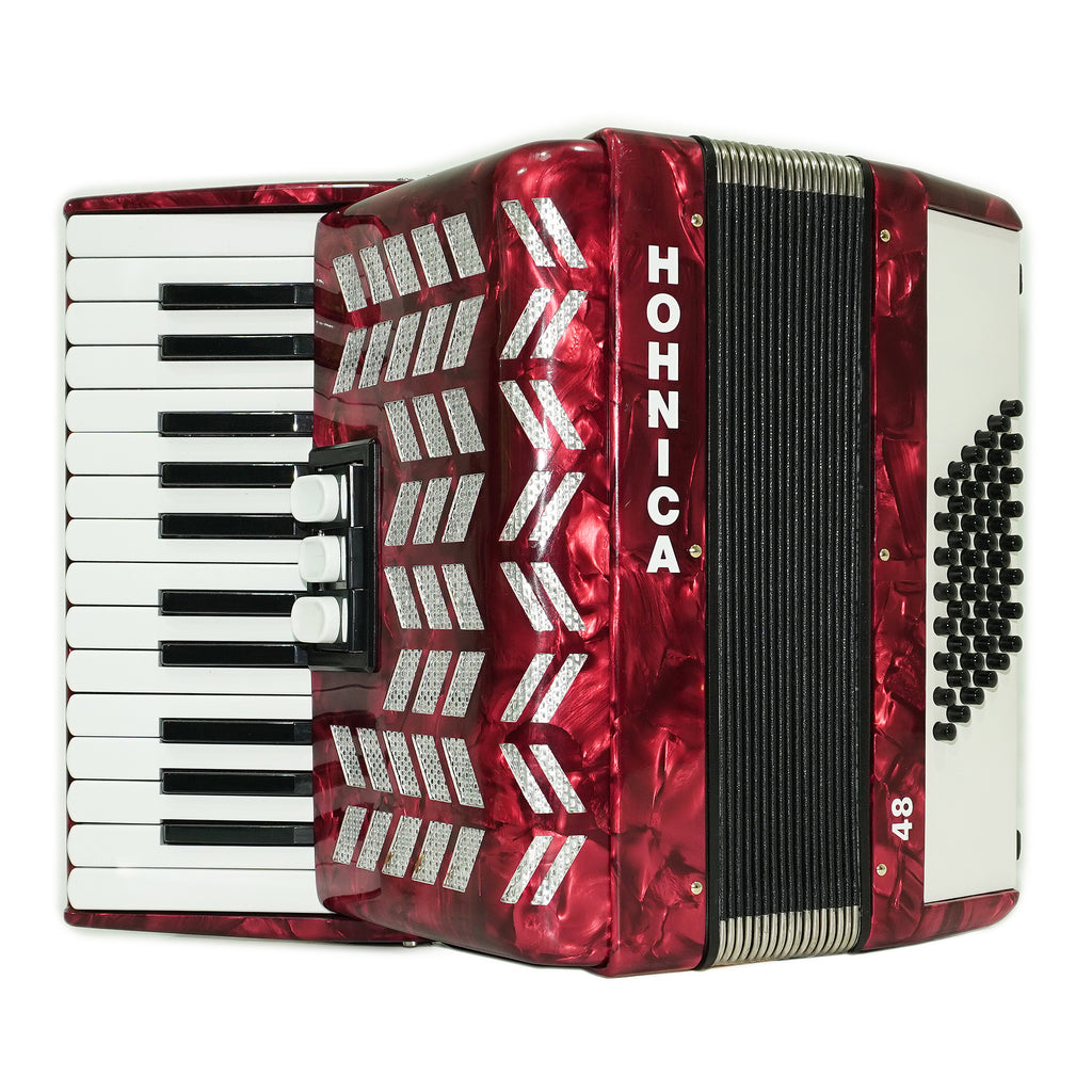 HOHNER Hohnica 48 Bass Lightweight Piano Accordion, German Original Akkordeon Musical Instrument for Beginners Kids, New Straps, 2743