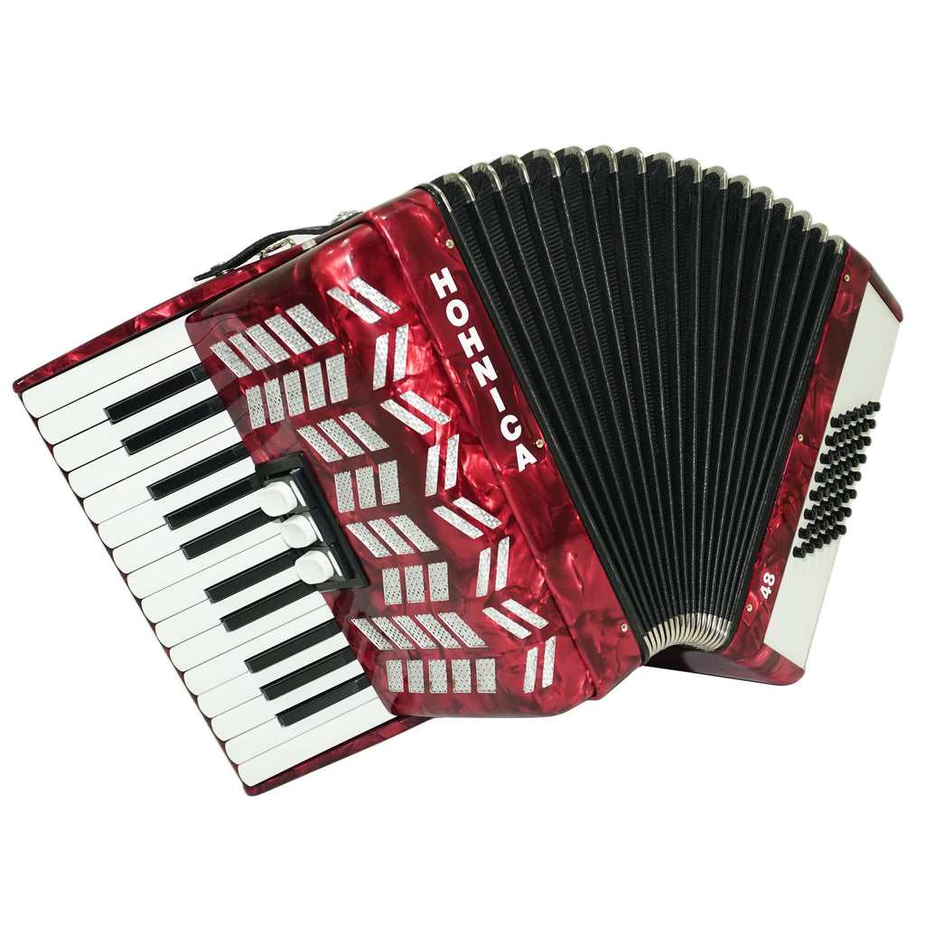 HOHNER Hohnica 48 Bass Lightweight Piano Accordion, German Original Akkordeon Musical Instrument for Beginners Kids, New Straps, 2743