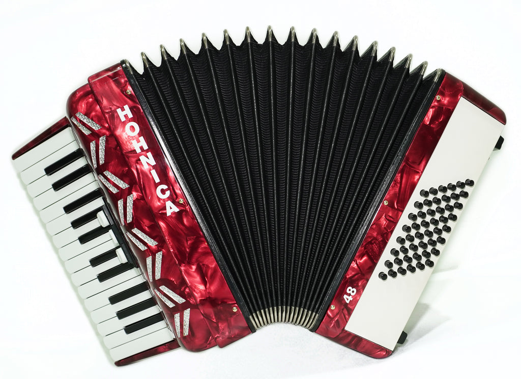 HOHNER Hohnica 48 Bass Lightweight Piano Accordion, German Original Akkordeon Musical Instrument for Beginners Kids, New Straps, 2743