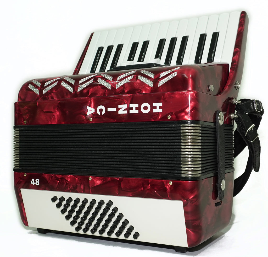 HOHNER Hohnica 48 Bass Lightweight Piano Accordion, German Original Akkordeon Musical Instrument for Beginners Kids, New Straps, 2743