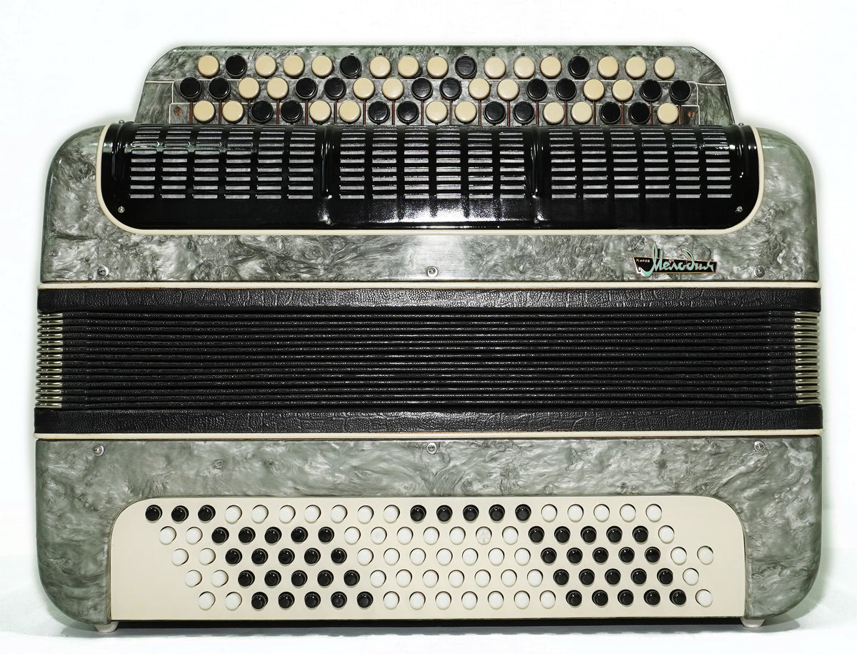 Russian Bayan Melodia Kirov, Vintage Chromatic Button accordion, made in USSR, New Straps and Soft Bag, Rich and Beautiful sound, 2751