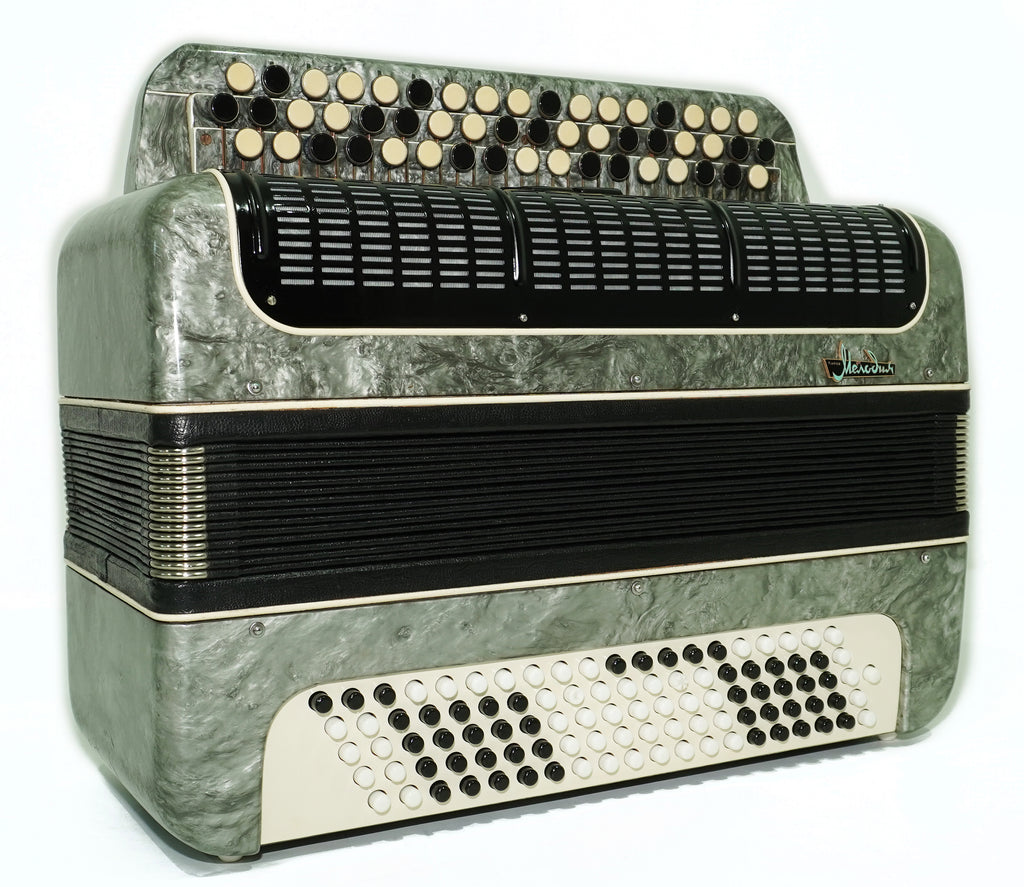 Russian Bayan Melodia Kirov, Vintage Chromatic Button accordion, made in USSR, New Straps and Soft Bag, Rich and Beautiful sound, 2751