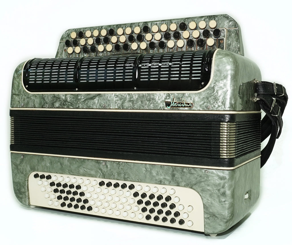 Russian Bayan Melodia Kirov, Vintage Chromatic Button accordion, made in USSR, New Straps and Soft Bag, Rich and Beautiful sound, 2751