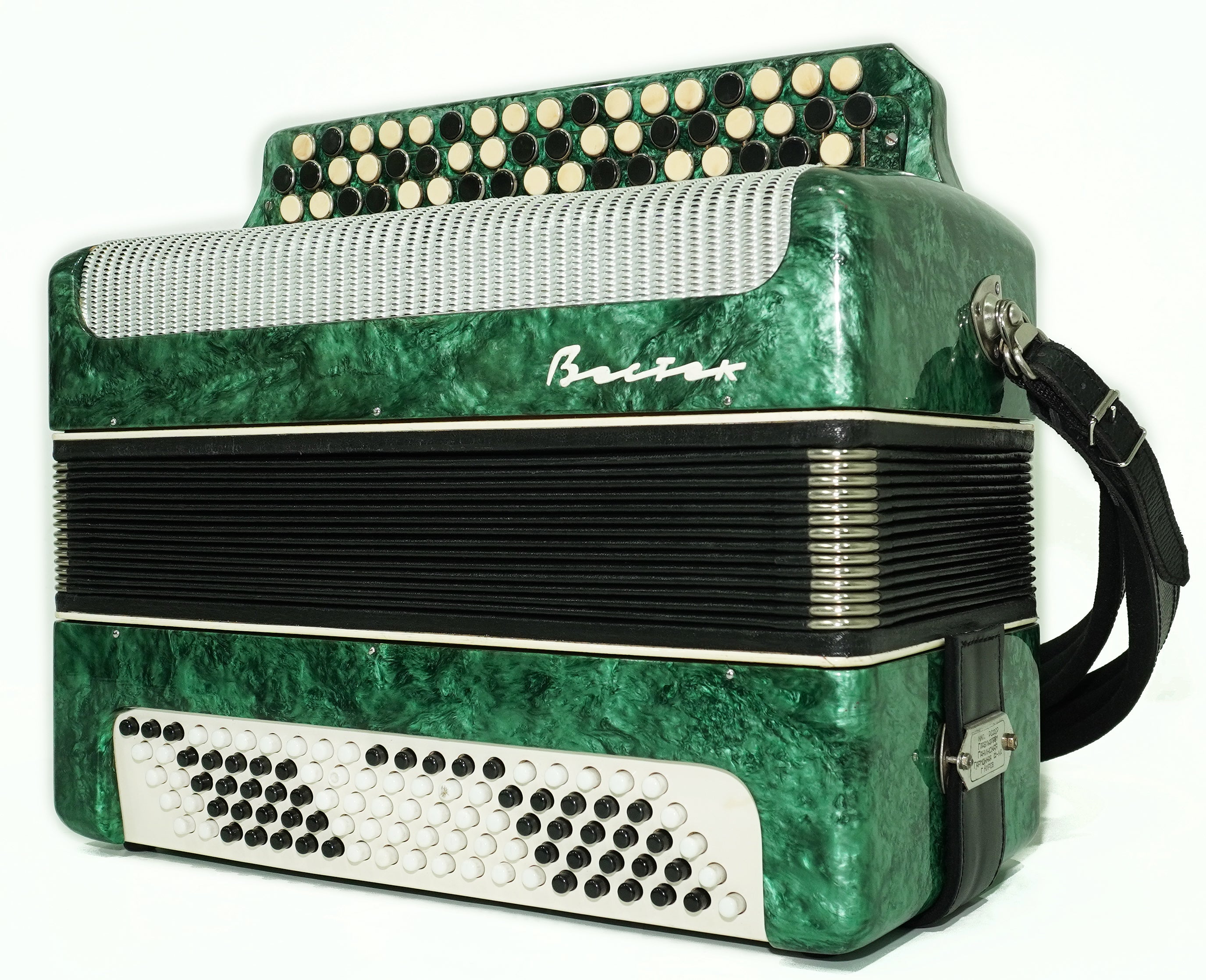 Russian Bayan Harmonica 3 Row Button Accordion Vostok, with New Straps and Soft Bag, 100 Bass buttons, Soviet Garmoshka in Tune, 2756