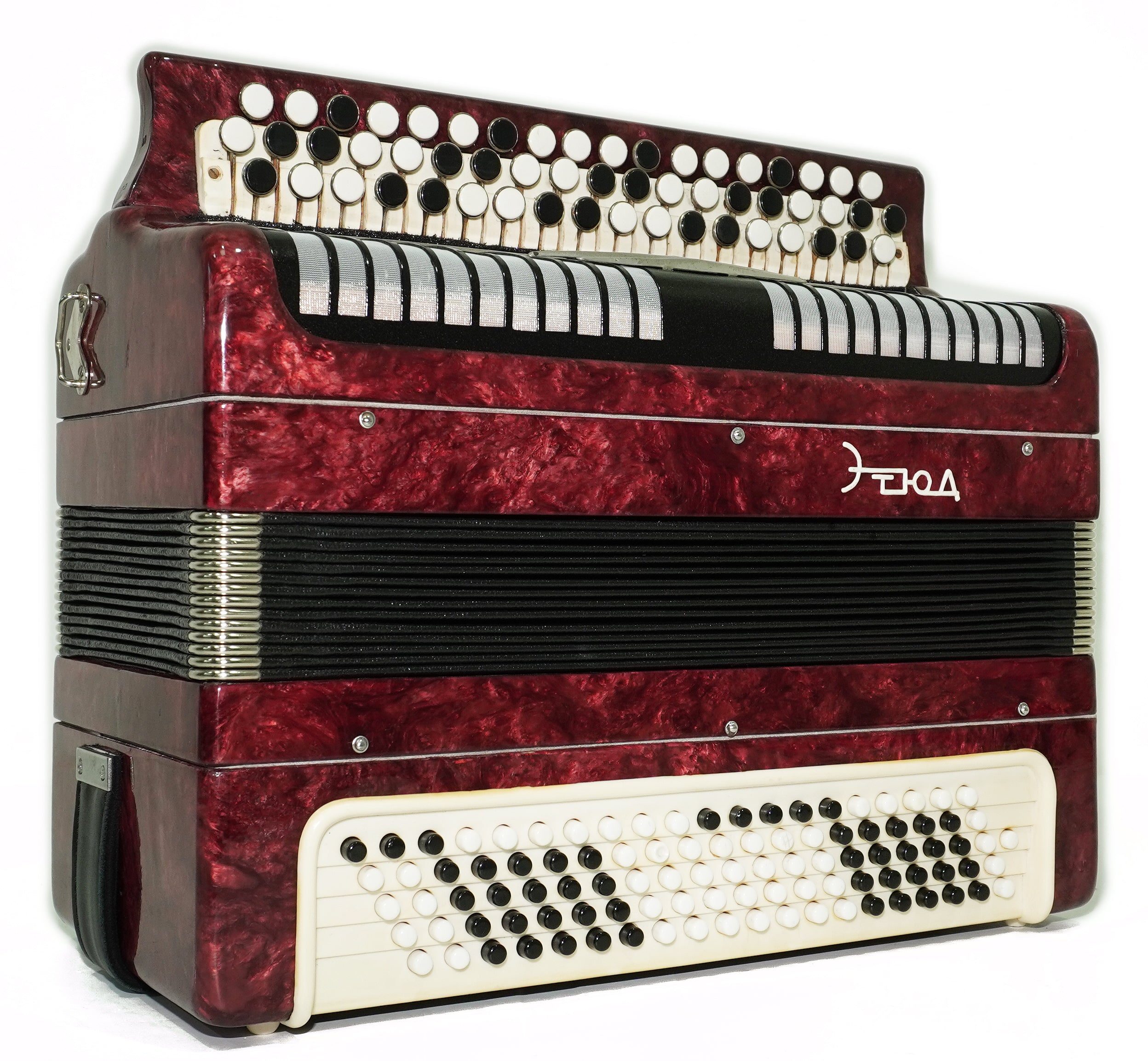 Tulskiy Russian Bayan Etude, 3 Row Chromatic Button Accordion 100 Bass, B System, Straps and Case, Soviet Garmoshka Tula, 2760