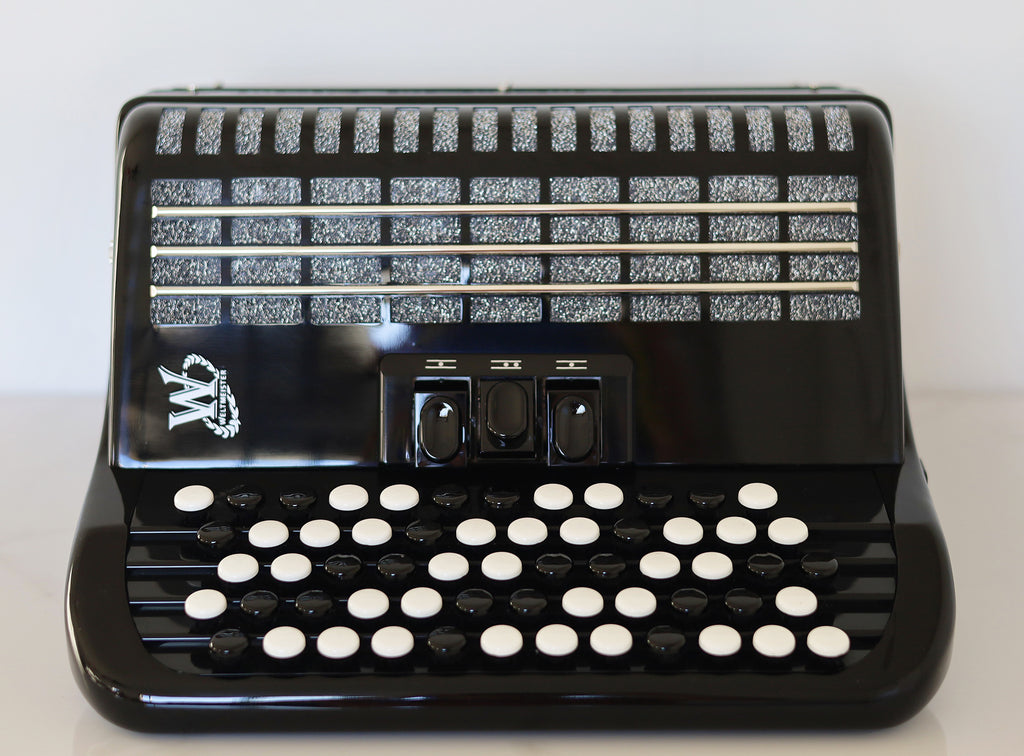 NEW Weltmeister Romance 602 Button Accordion, made in Germany, 72 Bass buttons, Lightweight Accordion B-Gripp, Black, Straps and Case, Item Location USA
