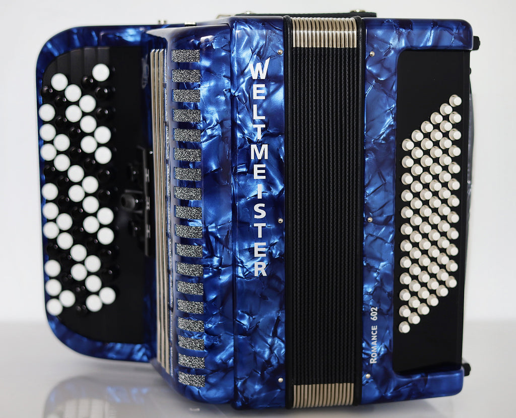 NEW Weltmeister Romance 602 Button Accordion, made in Germany, 72 Bass buttons, Lightweight Accordion B-Gripp, Blue, Straps and Case, Shipping from USA