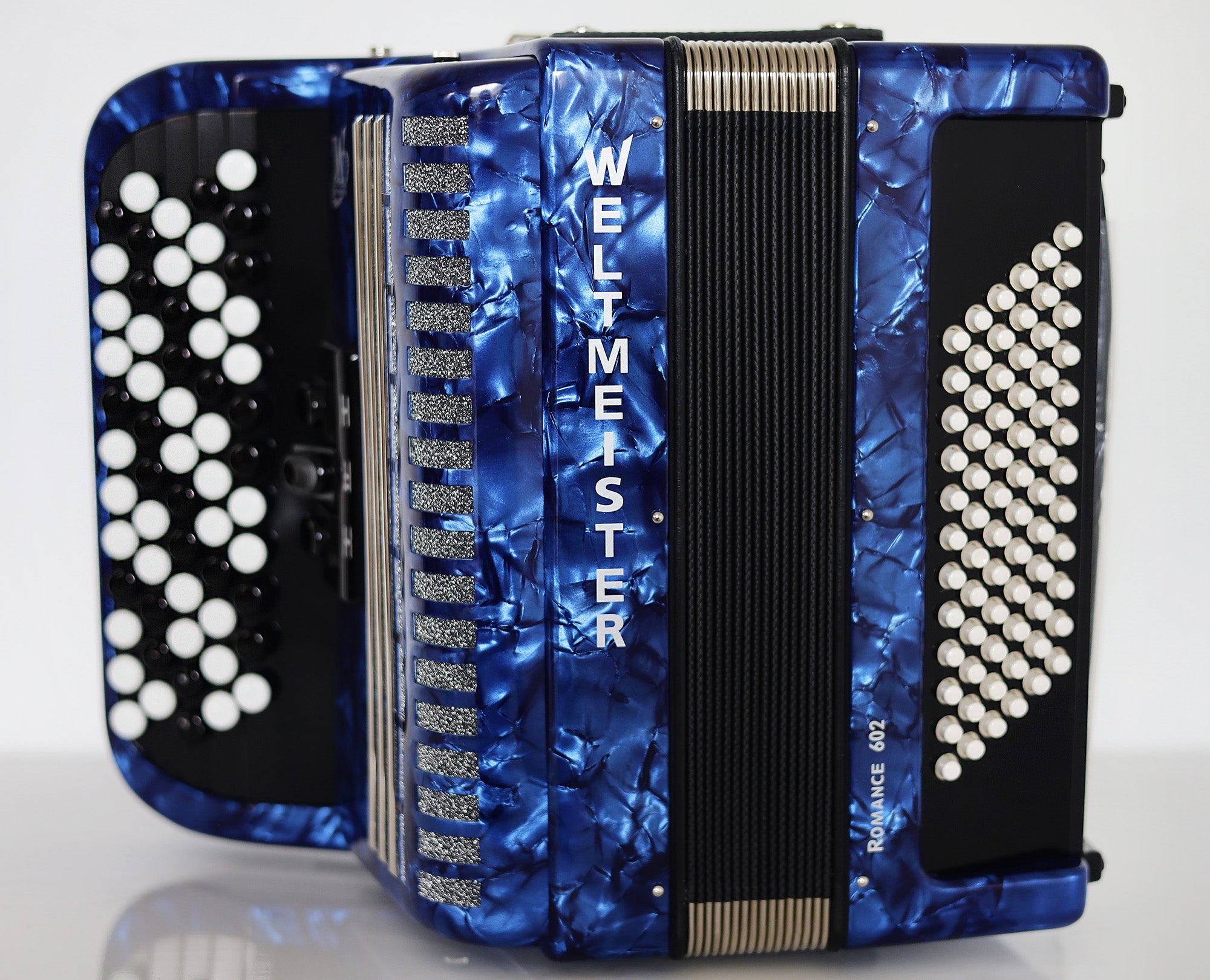 NEW Weltmeister Romance 602 Button Accordion, made in Germany, 72 Bass buttons, Lightweight Accordion B-Gripp, Blue, Straps and Case, Shipping from USA