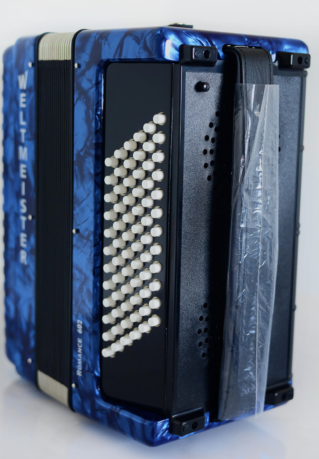 NEW Weltmeister Romance 602 Button Accordion, made in Germany, 72 Bass buttons, Lightweight Accordion B-Gripp, Blue, Straps and Case, Shipping from USA