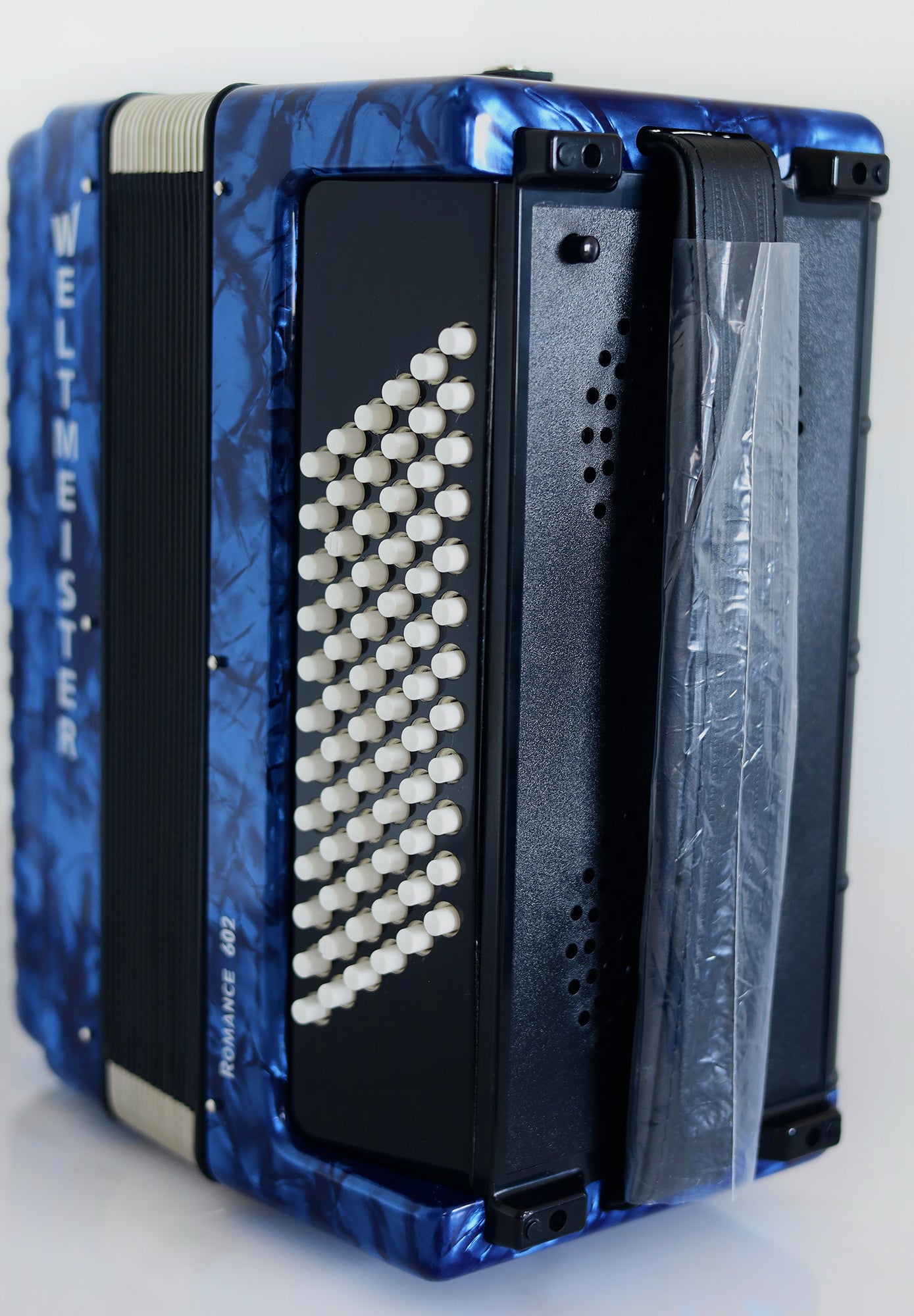 NEW Weltmeister Romance 602 Button Accordion, made in Germany, 72 Bass buttons, Lightweight Accordion B-Gripp, Blue, Straps and Case, Shipping from USA