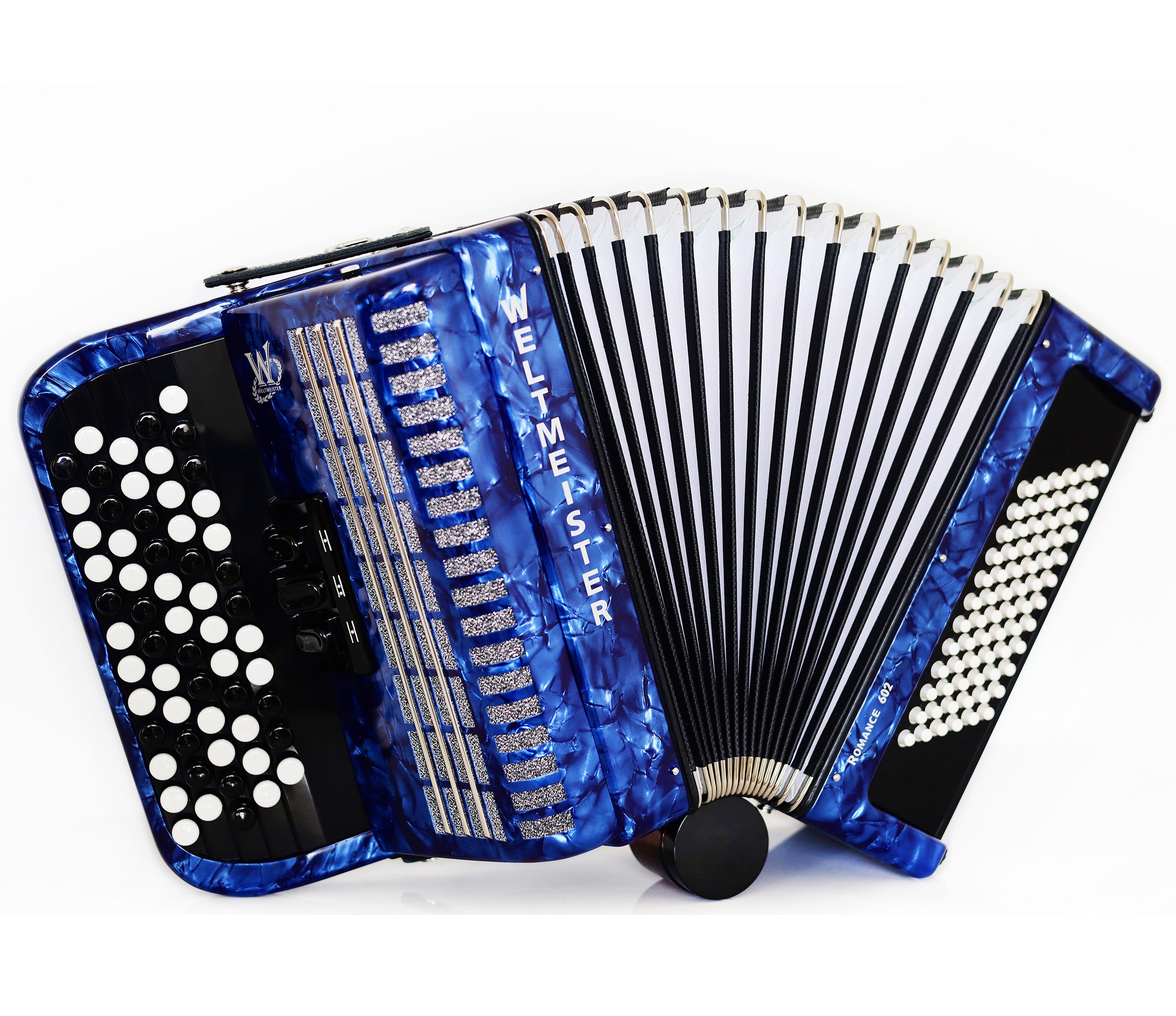 NEW Weltmeister Romance 602 Button Accordion, made in Germany, 72 Bass buttons, Lightweight Accordion B-Gripp, Blue, Straps and Case, Shipping from USA