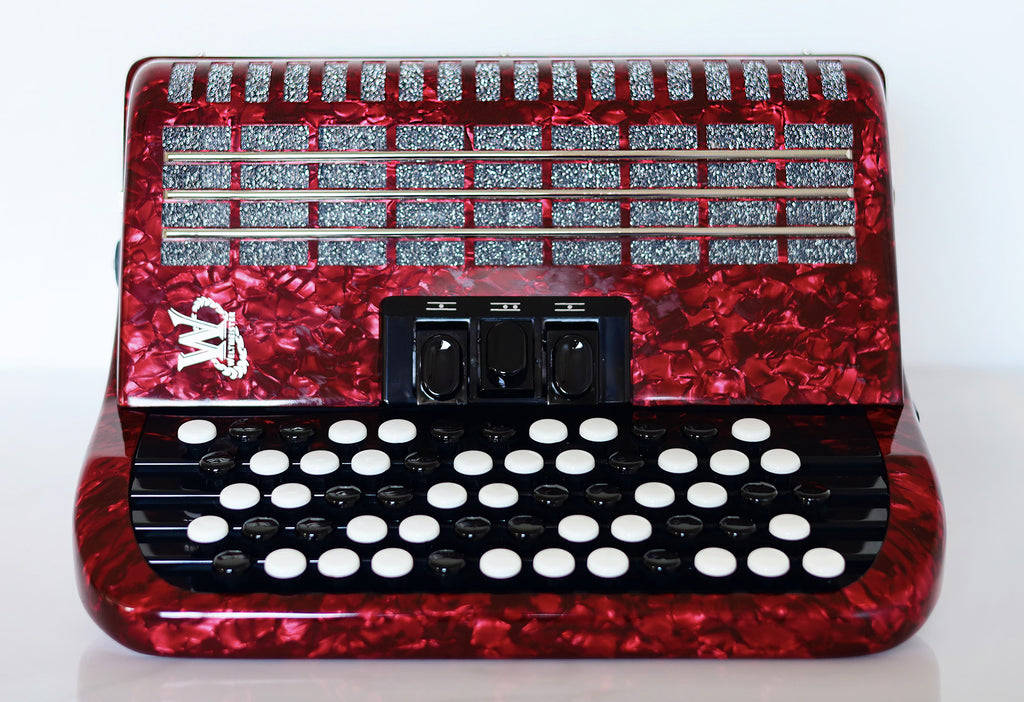 NEW Weltmeister Romance 602 Button Accordion, made in Germany, 72 Bass buttons, Lightweight Accordion B-Gripp, Red Pearl, Straps and Case, Shipping from USA