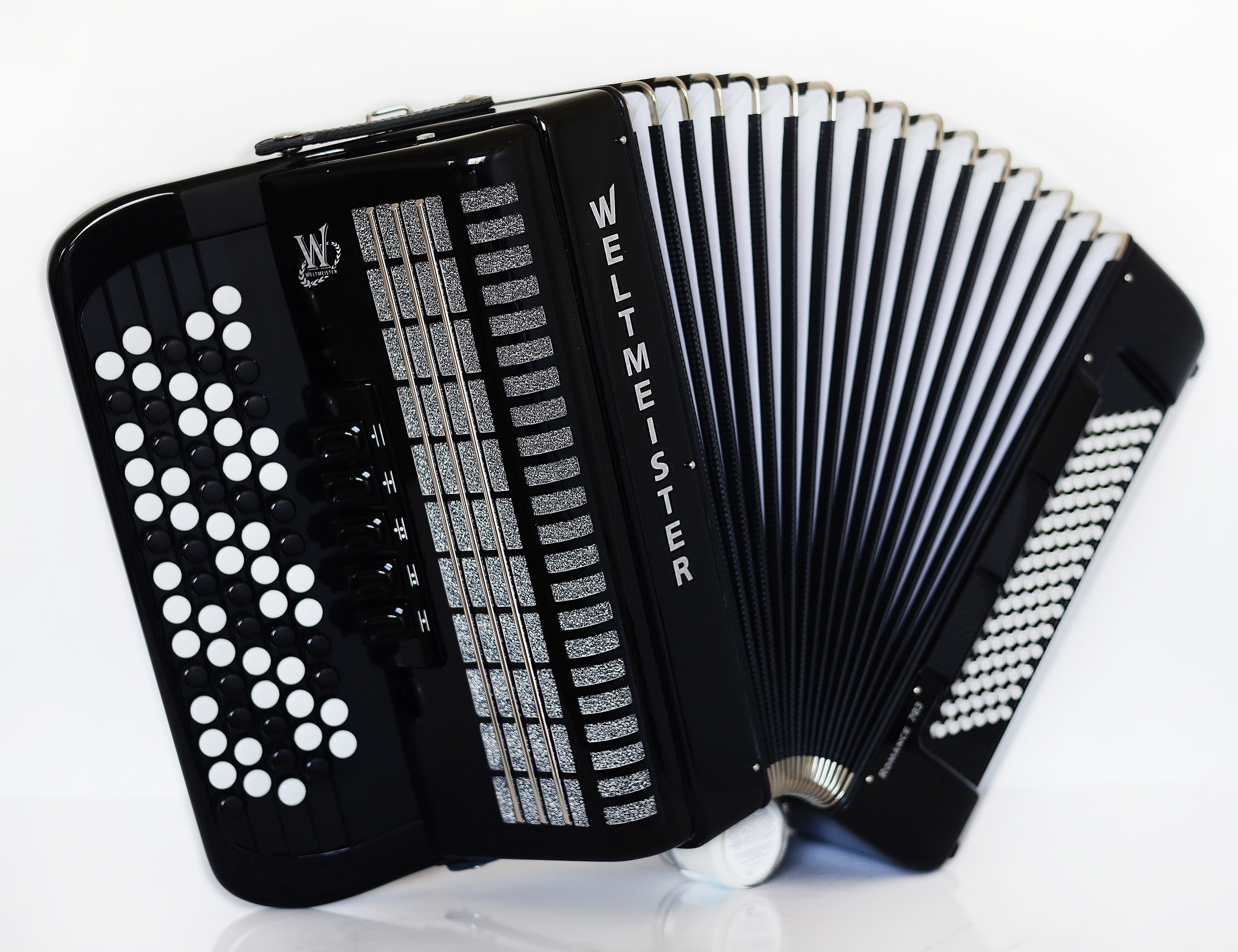 NEW Weltmeister Romance 703 Button Accordion, made in Germany, 96 Bass buttons, 5 Row Accordion B-Gripp, Black, Straps and Case, Shipping from USA