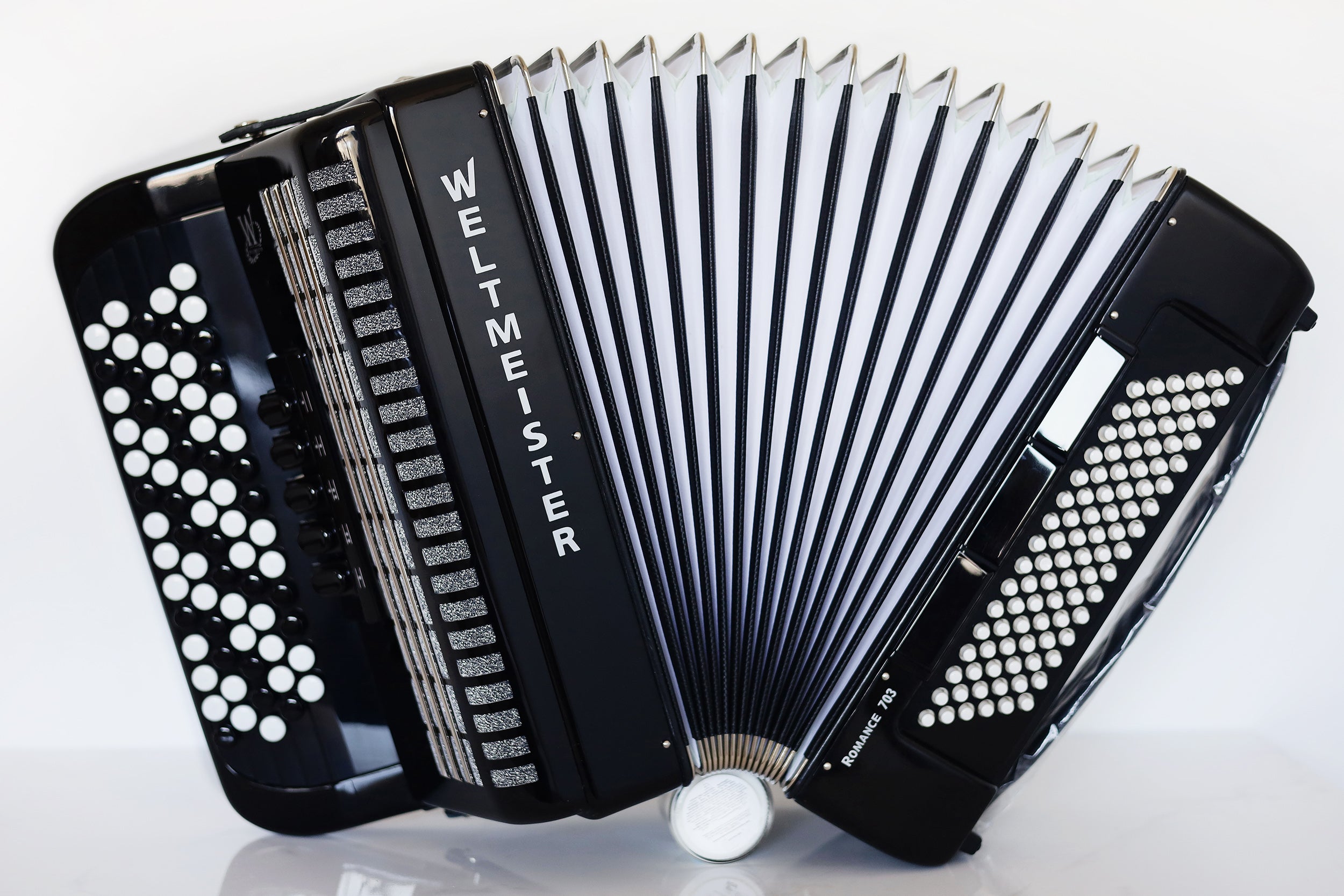 NEW Weltmeister Romance 703 Button Accordion, made in Germany, 96 Bass buttons, 5 Row Accordion B-Gripp, Black, Straps and Case, Shipping from USA