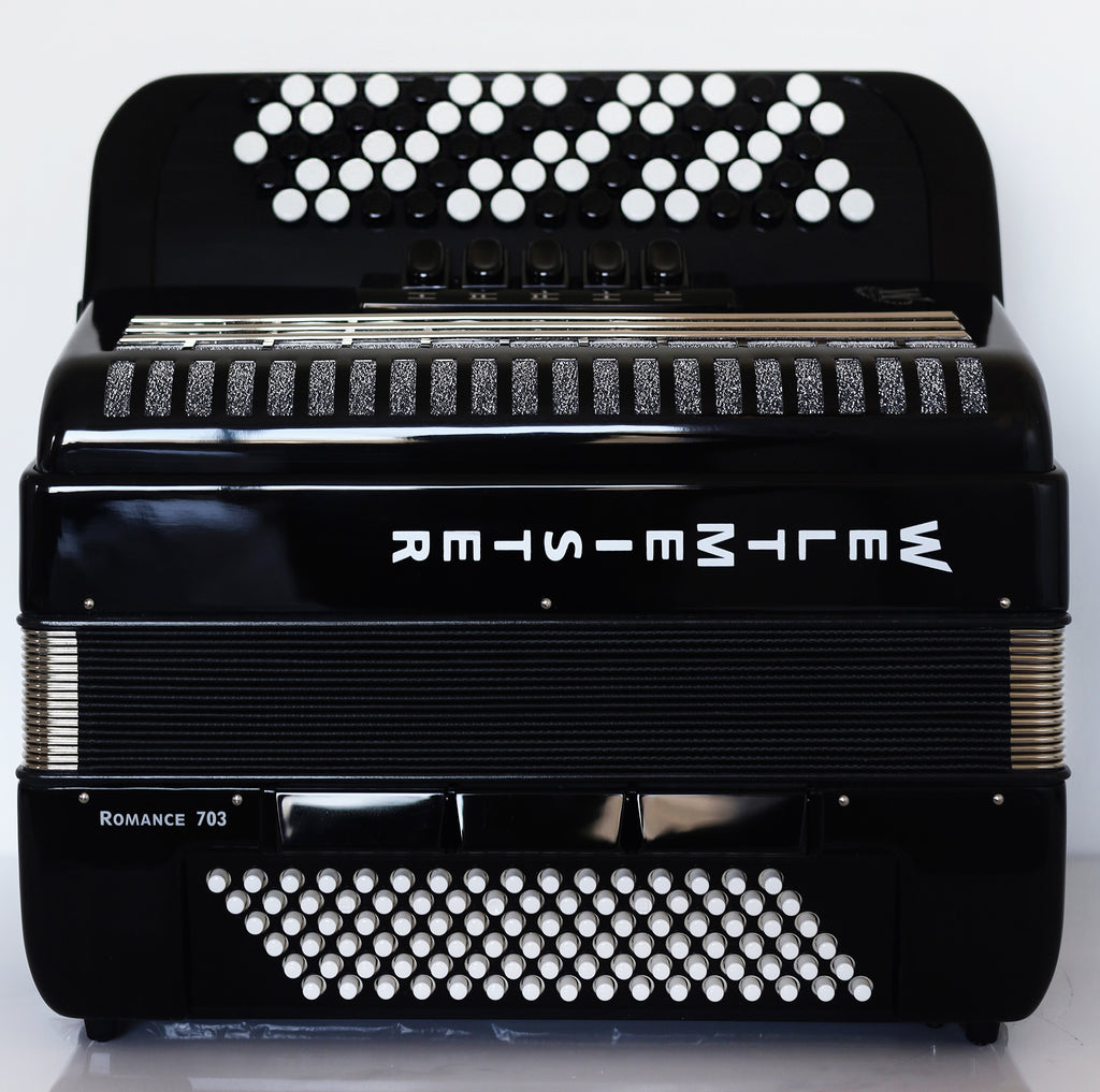 NEW Weltmeister Romance 703 Button Accordion, made in Germany, 96 Bass buttons, 5 Row Accordion B-Gripp, Black, Straps and Case, Shipping from USA