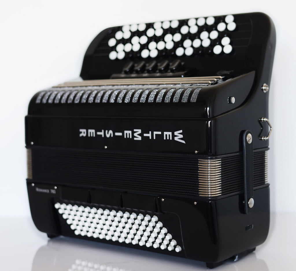 NEW Weltmeister Romance 703 Button Accordion, made in Germany, 96 Bass buttons, 5 Row Accordion B-Gripp, Black, Straps and Case, Shipping from USA