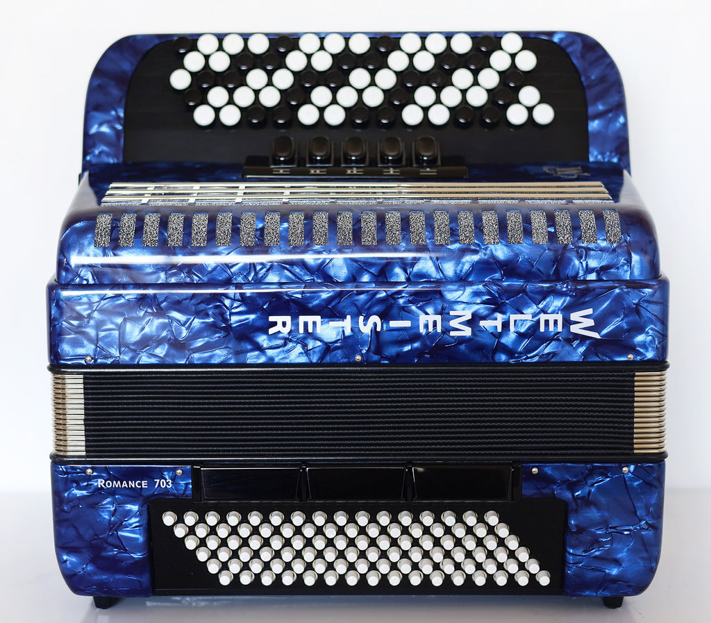 NEW Weltmeister Romance 703 5 Rows Chromatic Button Accordion, made in Germany, 96 Bass buttons, B-Gripp, Blue Pearl, incl. Straps and Case, Item Location USA