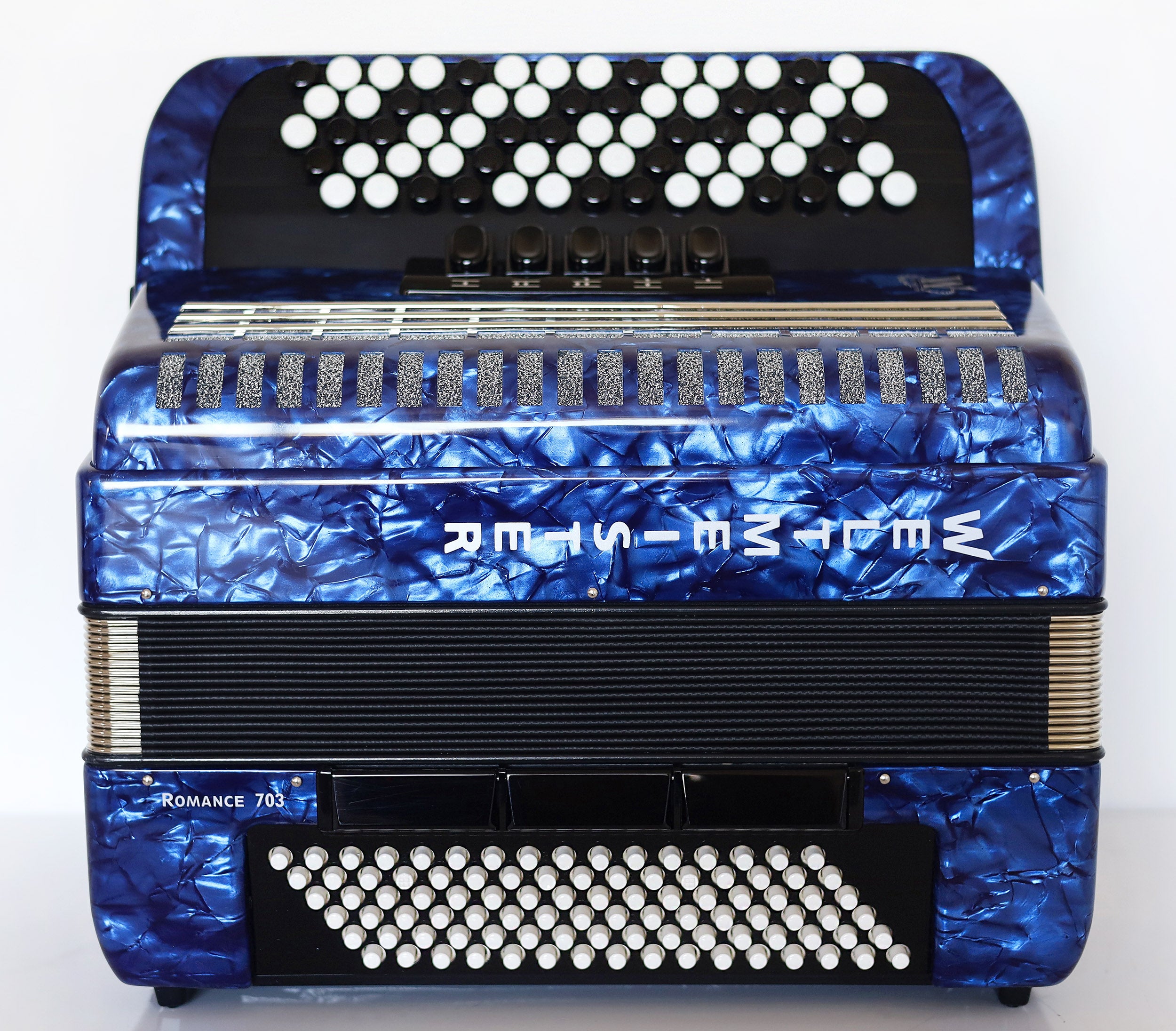 NEW Weltmeister Romance 703 5 Rows Chromatic Button Accordion, made in Germany, 96 Bass buttons, B-Gripp, Blue Pearl, incl. Straps and Case, Item Location USA