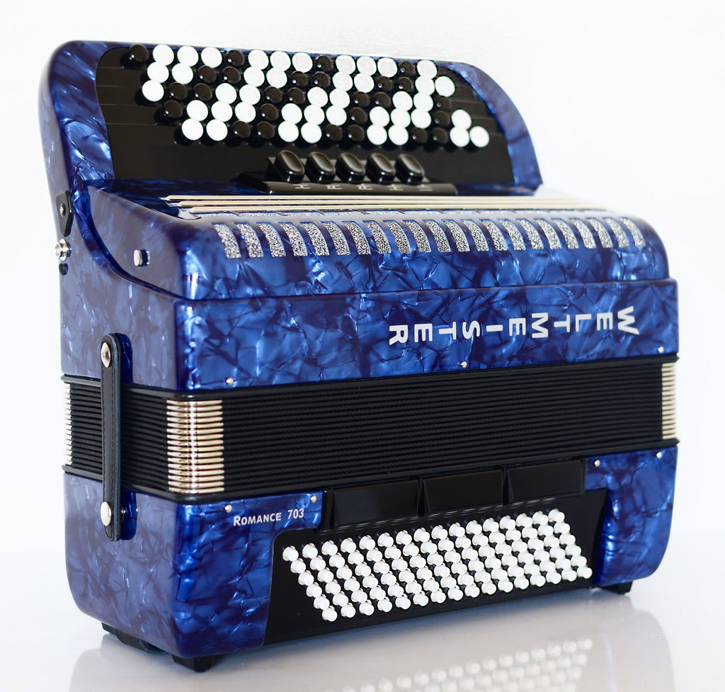 NEW Weltmeister Romance 703 5 Rows Chromatic Button Accordion, made in Germany, 96 Bass buttons, B-Gripp, Blue Pearl, incl. Straps and Case, Item Location USA