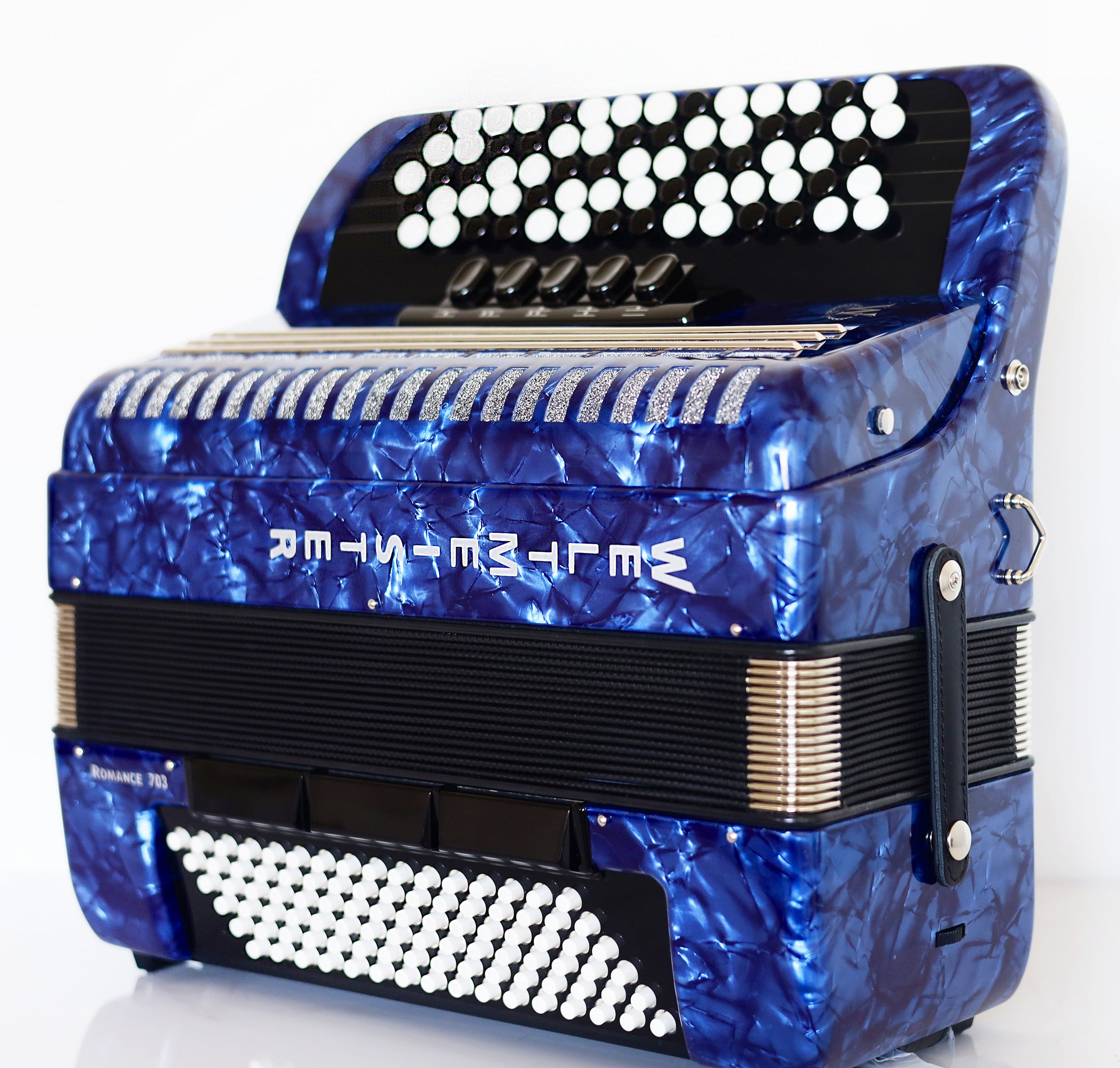 NEW Weltmeister Romance 703 5 Rows Chromatic Button Accordion, made in Germany, 96 Bass buttons, B-Gripp, Blue Pearl, incl. Straps and Case, Item Location USA