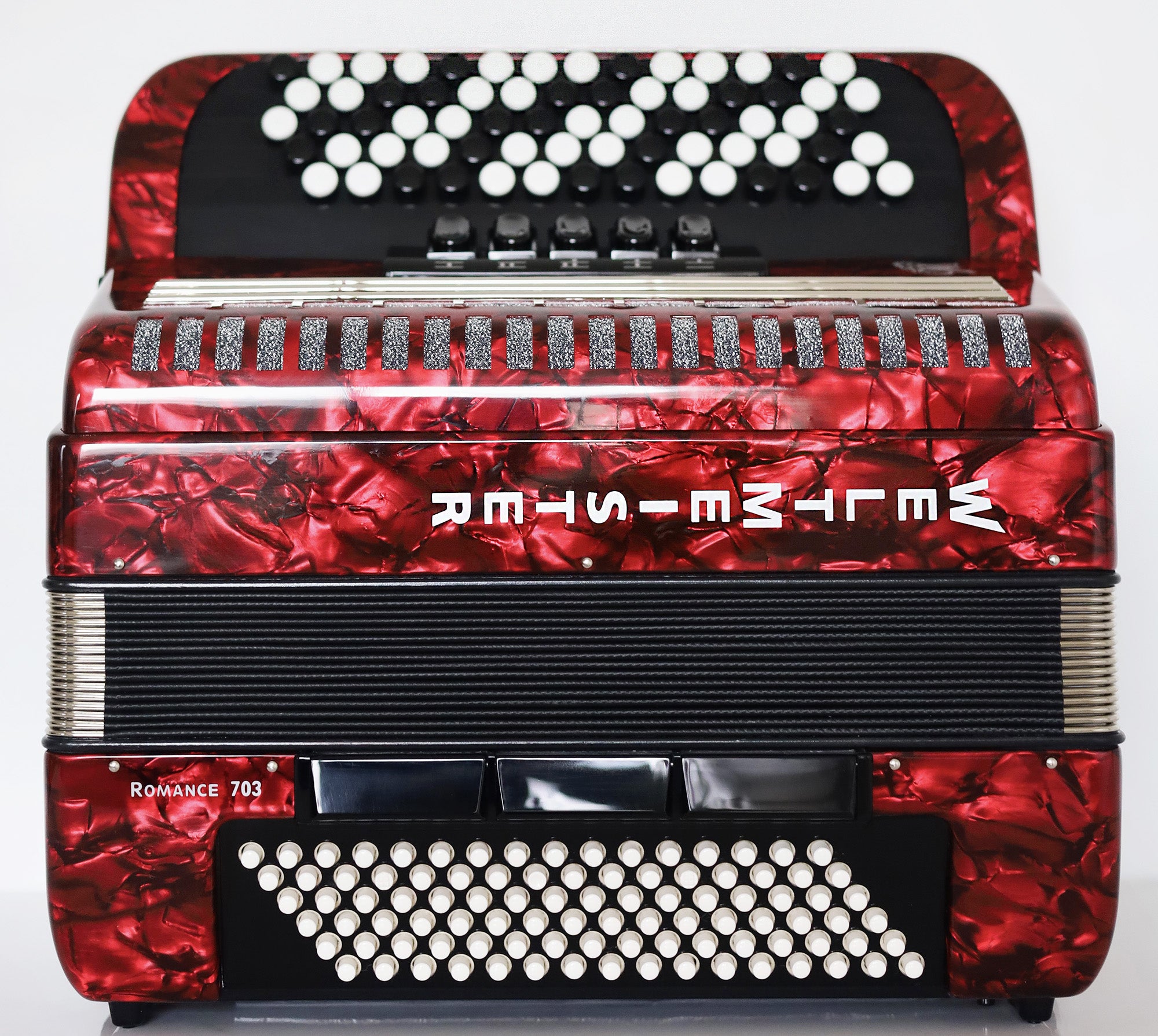 NEW Weltmeister Romance 703 5 Rows Chromatic Button Accordion, made in Germany, 96 Bass buttons, B-Gripp, Red Pearl, incl. Straps and Case, Item Location USA