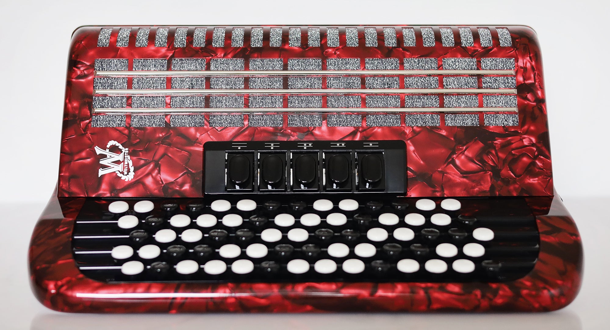 NEW Weltmeister Romance 703 5 Rows Chromatic Button Accordion, made in Germany, 96 Bass buttons, B-Gripp, Red Pearl, incl. Straps and Case, Item Location USA