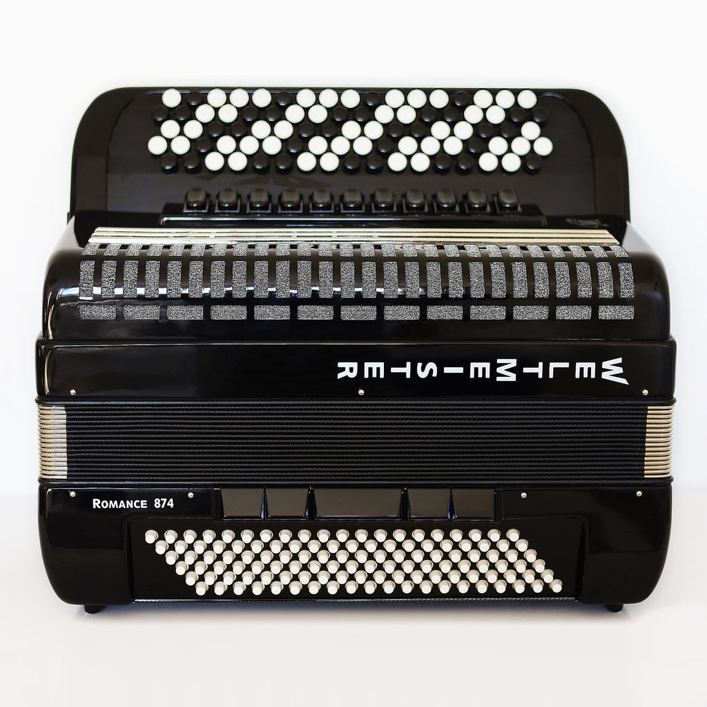 NEW Weltmeister Romance 874 5 Rows Chromatic Button Accordion, made in Germany, 120 Bass buttons, B-Gripp, Black, incl. Straps and Case, Item Location USA