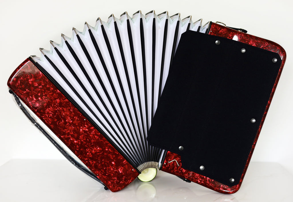 NEW 5 Rows Weltmeister Romance 874 Professional Concert Button Accordion, made in Germany, 120 Bass buttons, B-Gripp, Red-Pearloid, incl. Straps and Case, Item Location USA