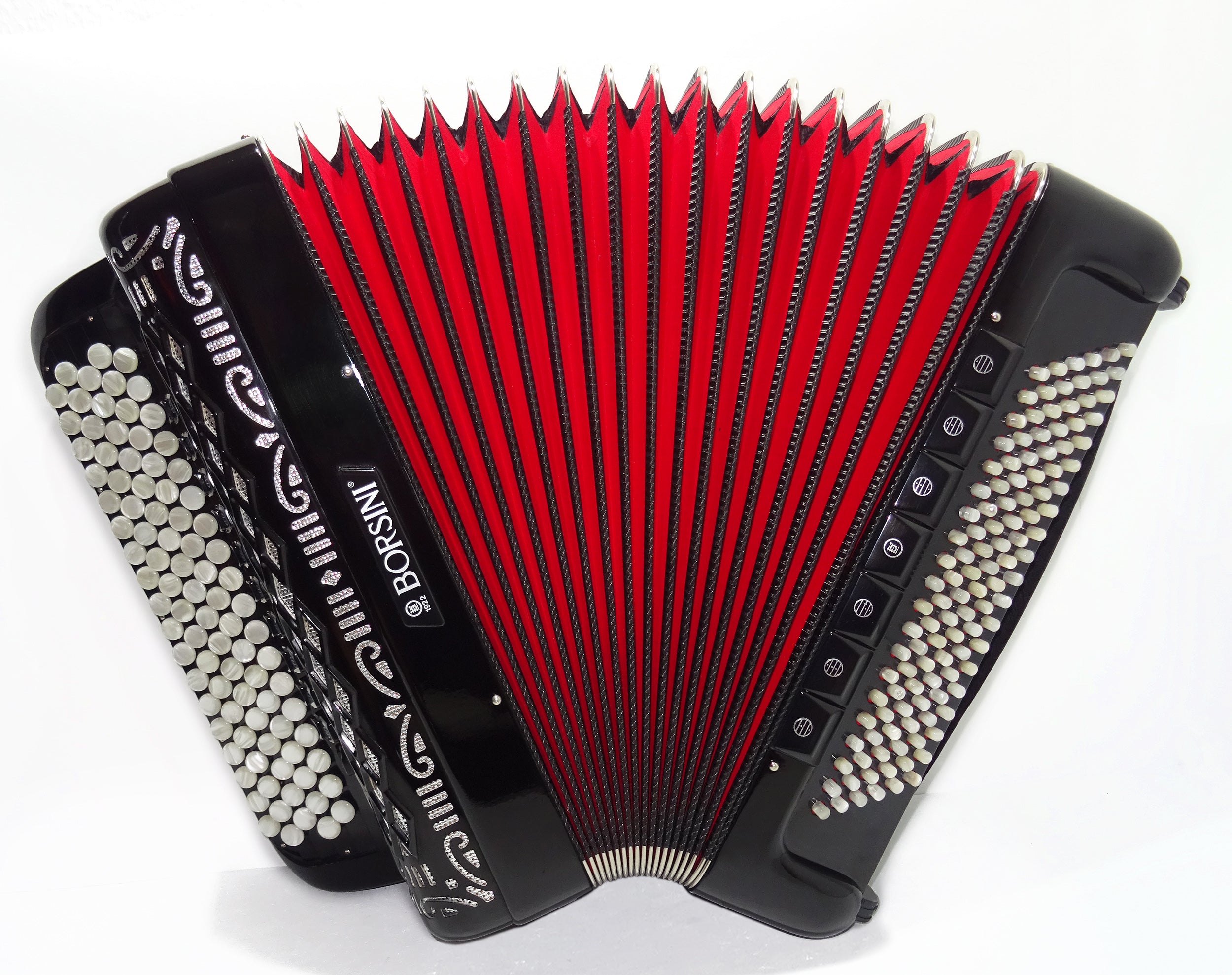 Rare Original Borsini Professional 5 Row Button Accordion 120 Bass, made in Italy, C Griff, 2537, includes Straps and Case, Top Quality Accordion!
