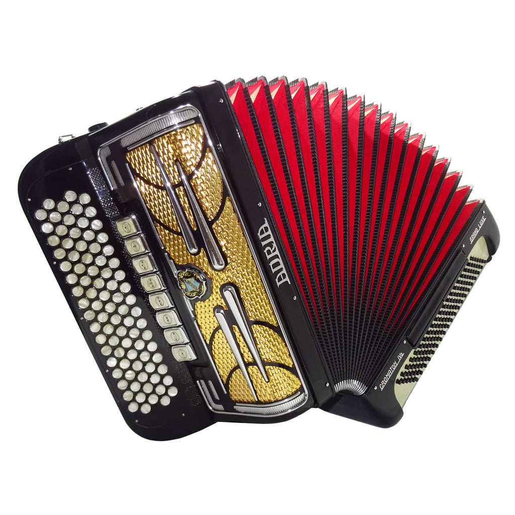 Adria Cromaton IV B Grand Luxe 5 Row Button Accordion 120 Bass, made in Italy, C Griff, Double Cassotto, 2536, includes Straps and Case, Amazing sound!