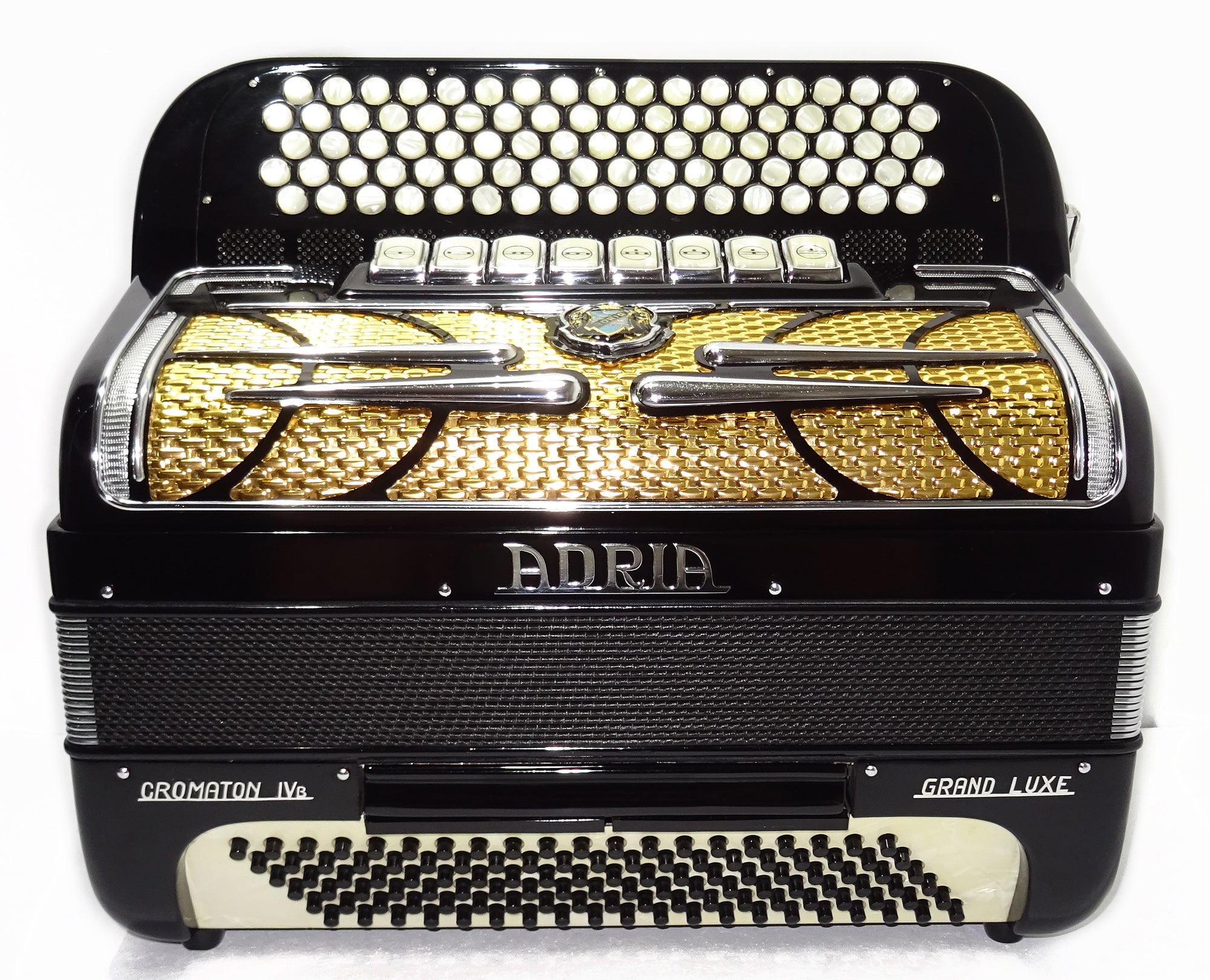 Adria Cromaton IV B Grand Luxe 5 Row Button Accordion 120 Bass, made in Italy, C Griff, Double Cassotto, 2536, includes Straps and Case, Amazing sound!