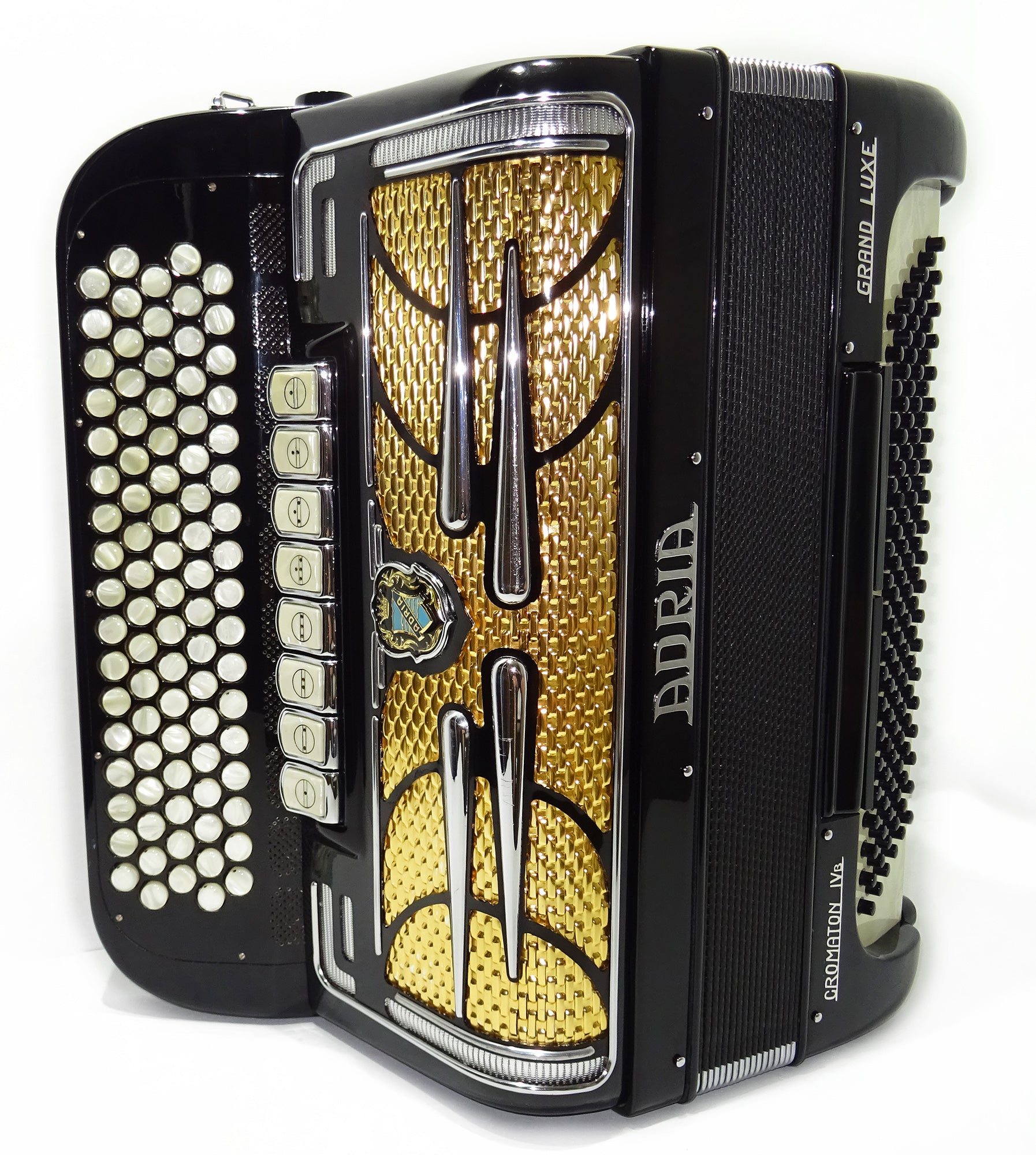 Adria Cromaton IV B Grand Luxe 5 Row Button Accordion 120 Bass, made in Italy, C Griff, Double Cassotto, 2536, includes Straps and Case, Amazing sound!