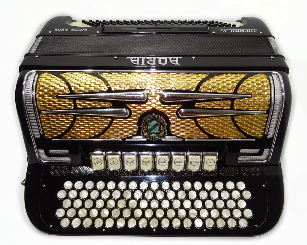 Adria Cromaton IV B Grand Luxe 5 Row Button Accordion 120 Bass, made in Italy, C Griff, Double Cassotto, 2536, includes Straps and Case, Amazing sound!