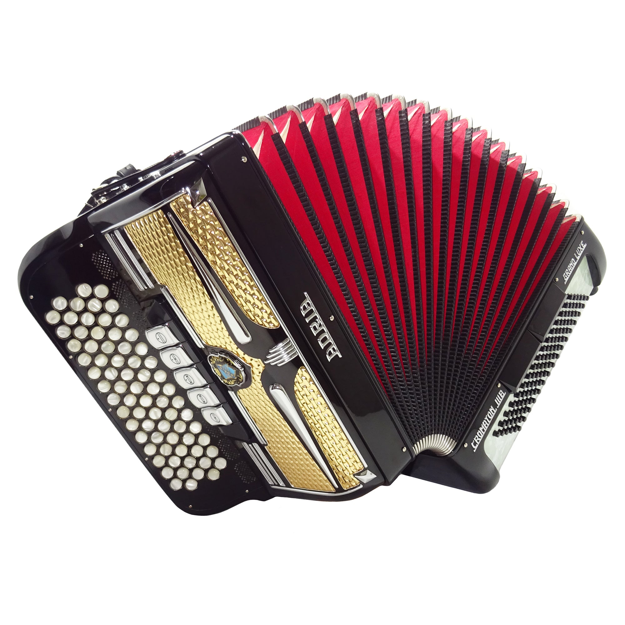 Adria Cromaton III B Grand Luxe 5 Row Button Accordion 96 Bass, made in Italy, with Straps and Hard Case, Lightweight Accordeone de Botones, 2542
