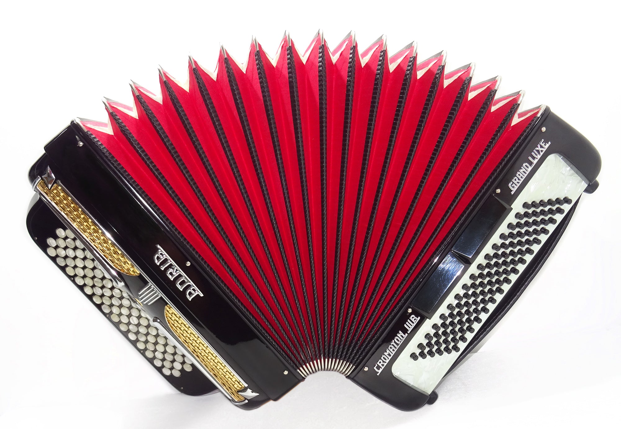 Adria Cromaton III B Grand Luxe 5 Row Button Accordion 96 Bass, made in Italy, with Straps and Hard Case, Lightweight Accordeone de Botones, 2542