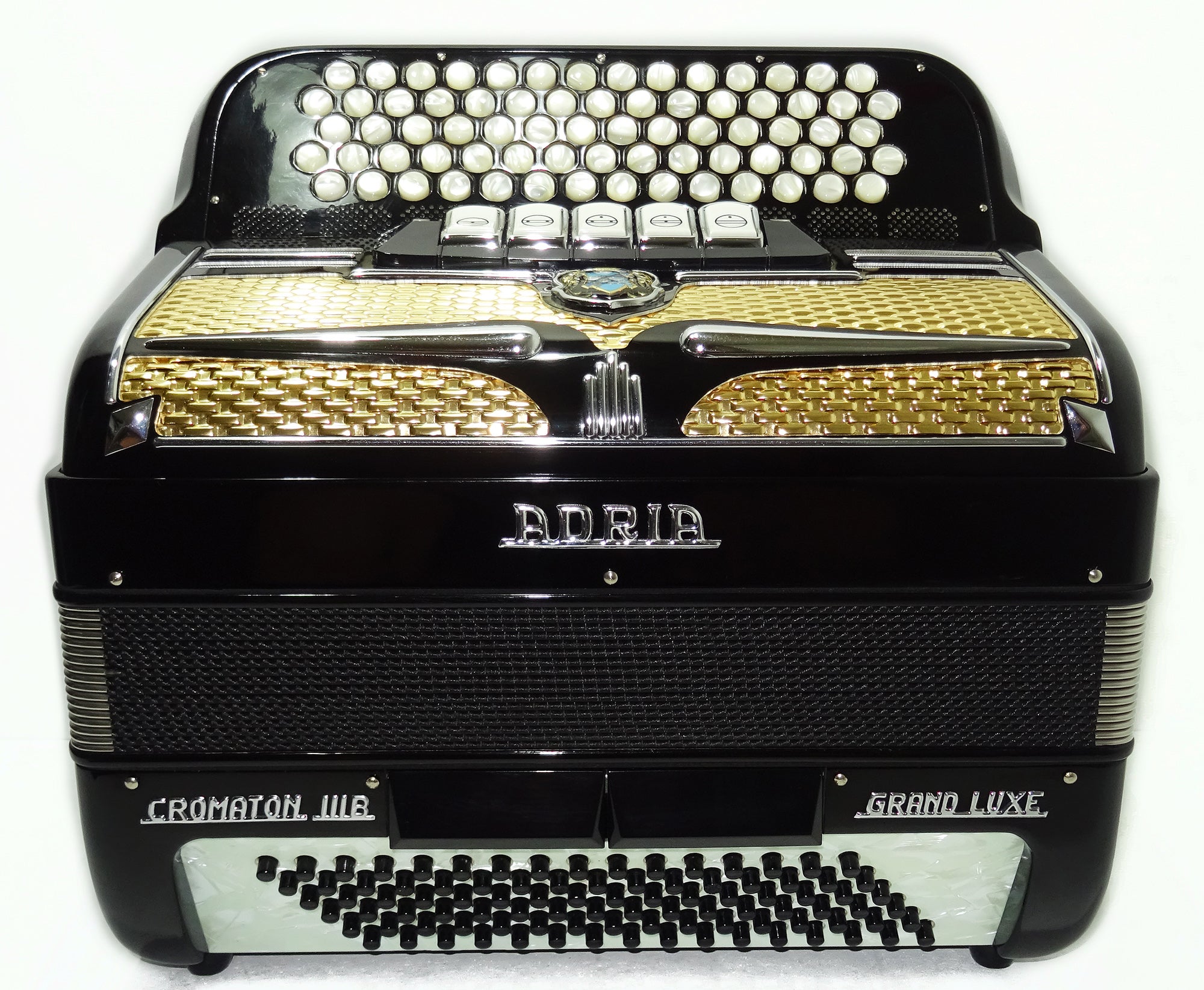 Adria Cromaton III B Grand Luxe 5 Row Button Accordion 96 Bass, made in Italy, with Straps and Hard Case, Lightweight Accordeone de Botones, 2542