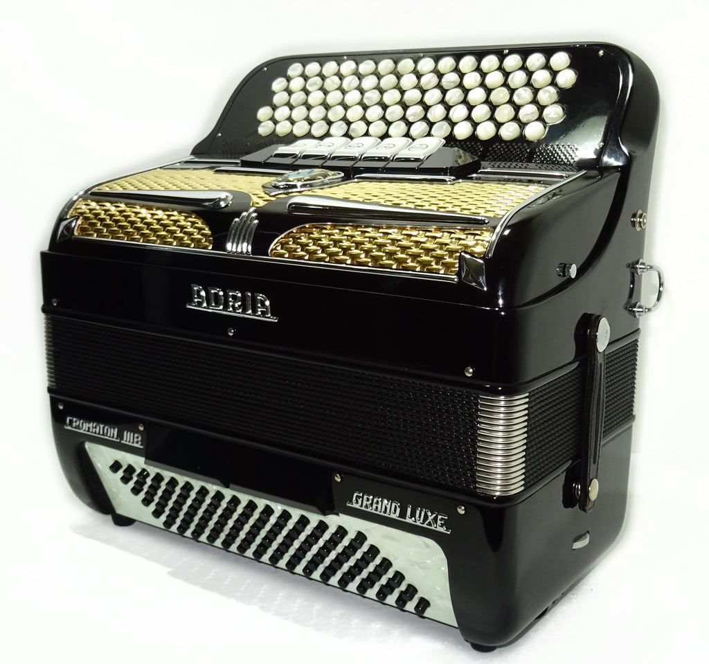 Adria Cromaton III B Grand Luxe 5 Row Button Accordion 96 Bass, made in Italy, with Straps and Hard Case, Lightweight Accordeone de Botones, 2542