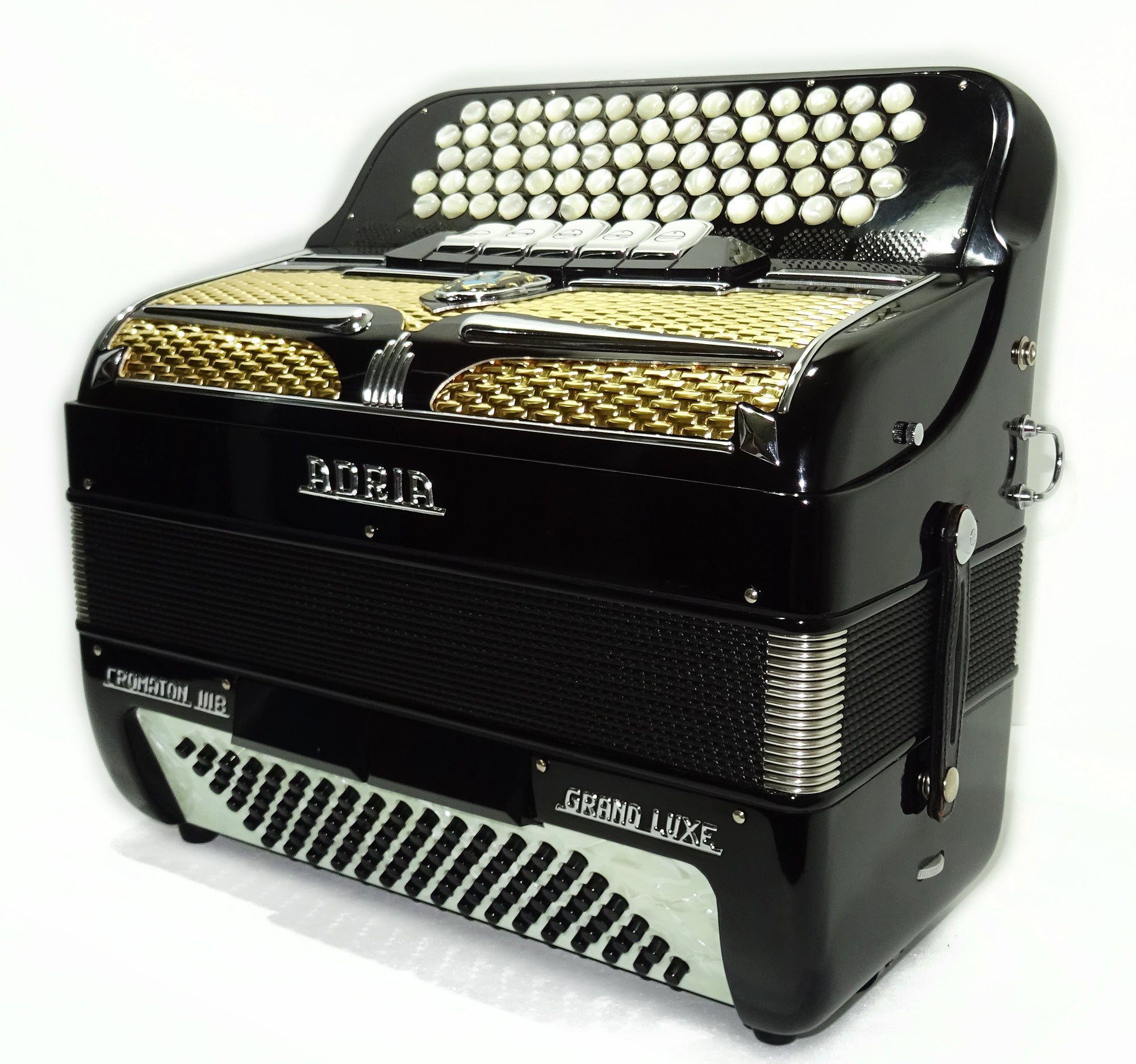 Adria Cromaton III B Grand Luxe 5 Row Button Accordion 96 Bass, made in Italy, with Straps and Hard Case, Lightweight Accordeone de Botones, 2542