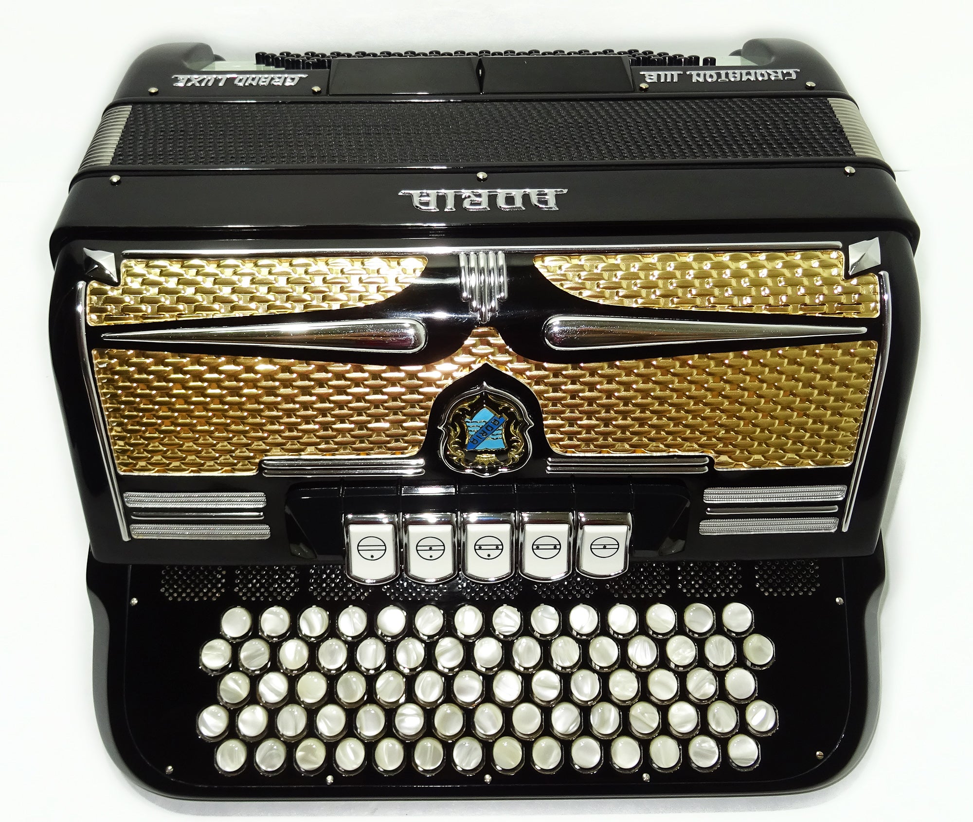 Adria Cromaton III B Grand Luxe 5 Row Button Accordion 96 Bass, made in Italy, with Straps and Hard Case, Lightweight Accordeone de Botones, 2542