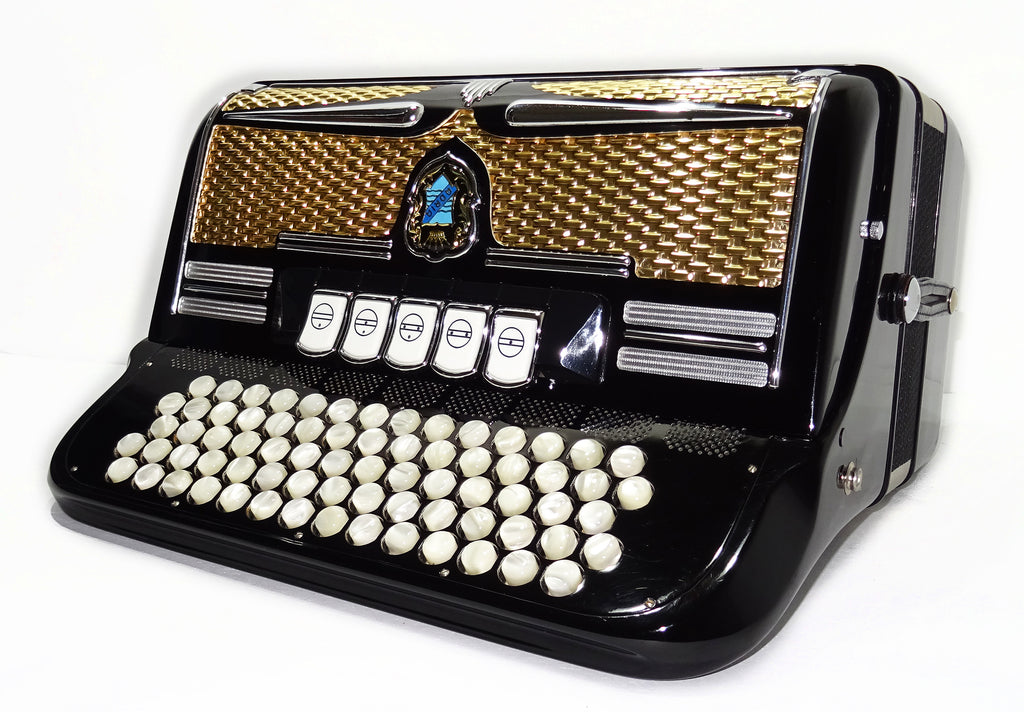 Adria Cromaton III B Grand Luxe 5 Row Button Accordion 96 Bass, made in Italy, with Straps and Hard Case, Lightweight Accordeone de Botones, 2542