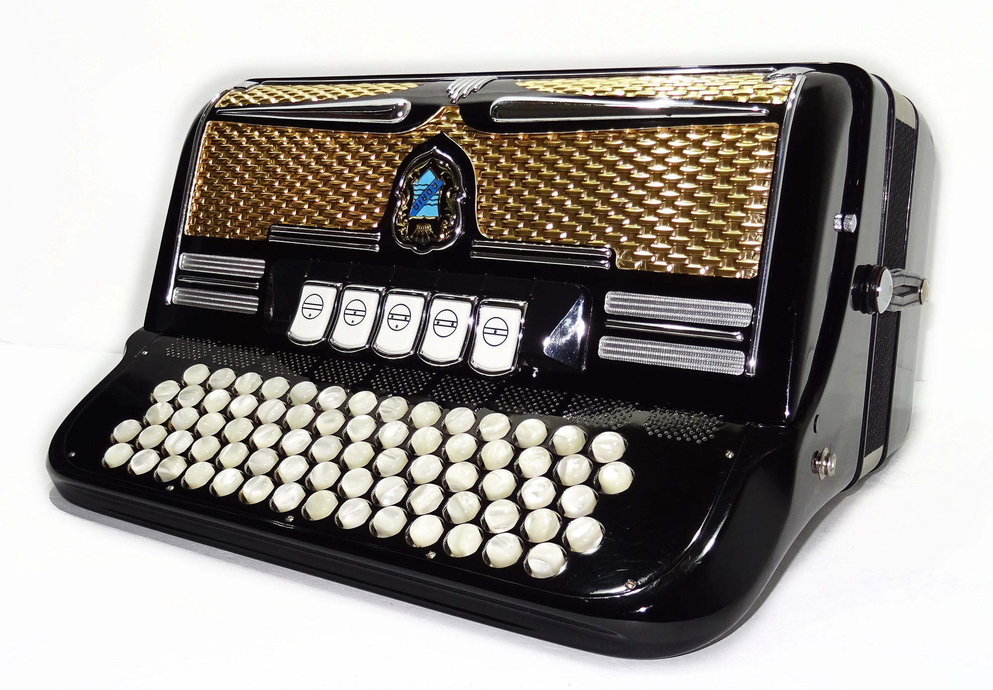 Adria Cromaton III B Grand Luxe 5 Row Button Accordion 96 Bass, made in Italy, with Straps and Hard Case, Lightweight Accordeone de Botones, 2542