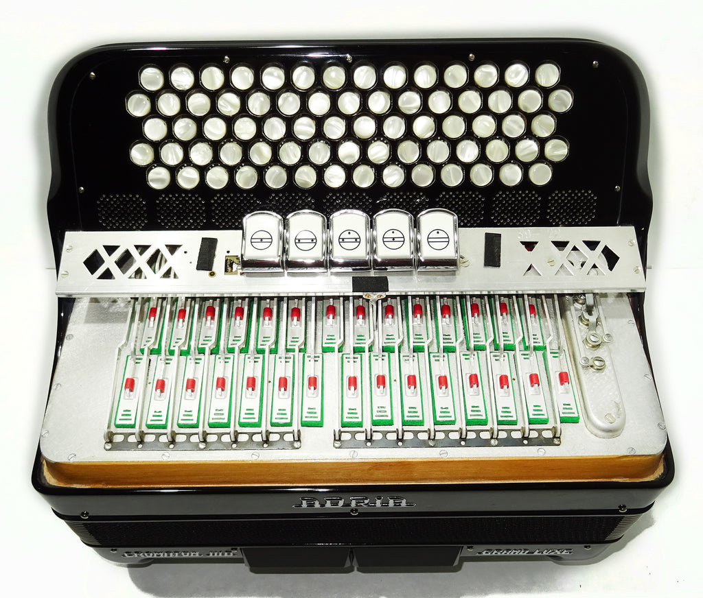 Adria Cromaton III B Grand Luxe 5 Row Button Accordion 96 Bass, made in Italy, with Straps and Hard Case, Lightweight Accordeone de Botones, 2542