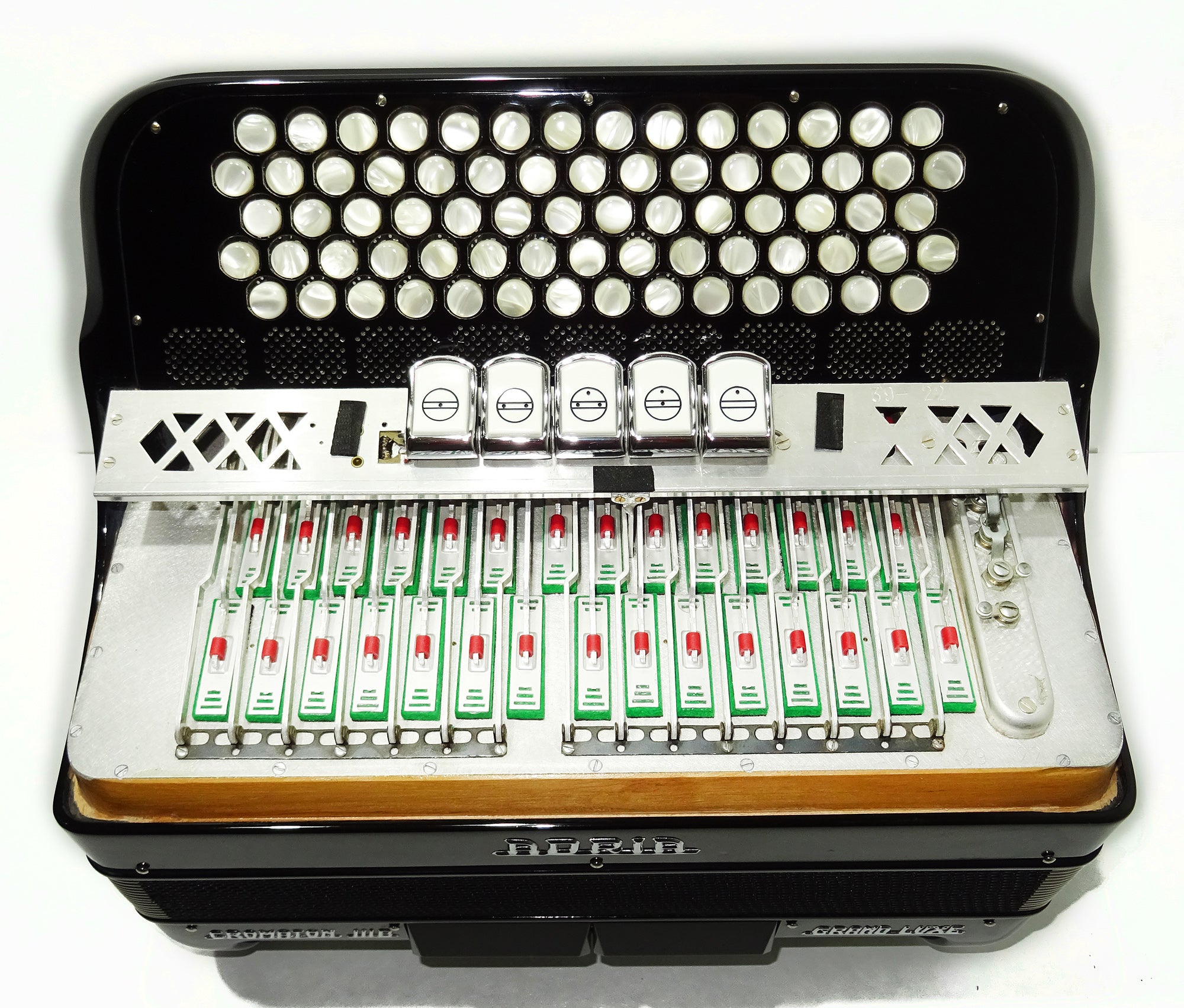 Adria Cromaton III B Grand Luxe 5 Row Button Accordion 96 Bass, made in Italy, with Straps and Hard Case, Lightweight Accordeone de Botones, 2542