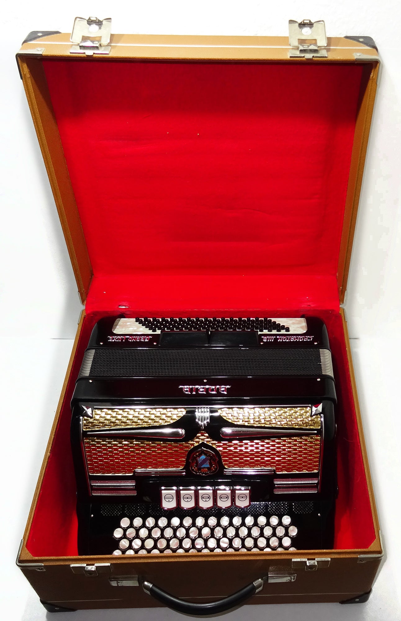 Adria Cromaton III B Grand Luxe 5 Row Button Accordion 96 Bass, made in Italy, with Straps and Hard Case, Lightweight Accordeone de Botones, 2542